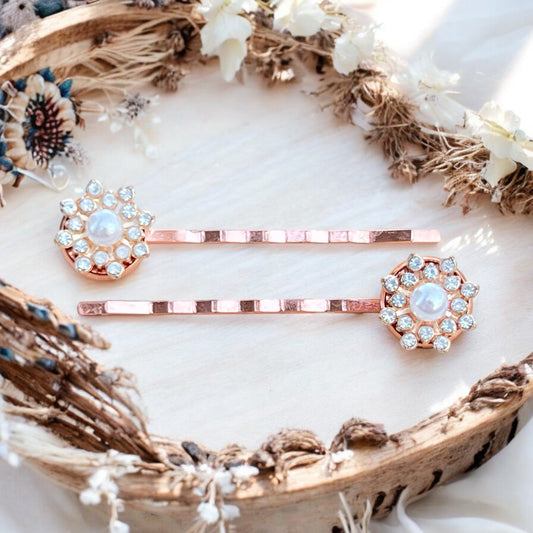 Rose Gold Bridal Hair Pins – Set of 2 Vintage-Inspired Accessories