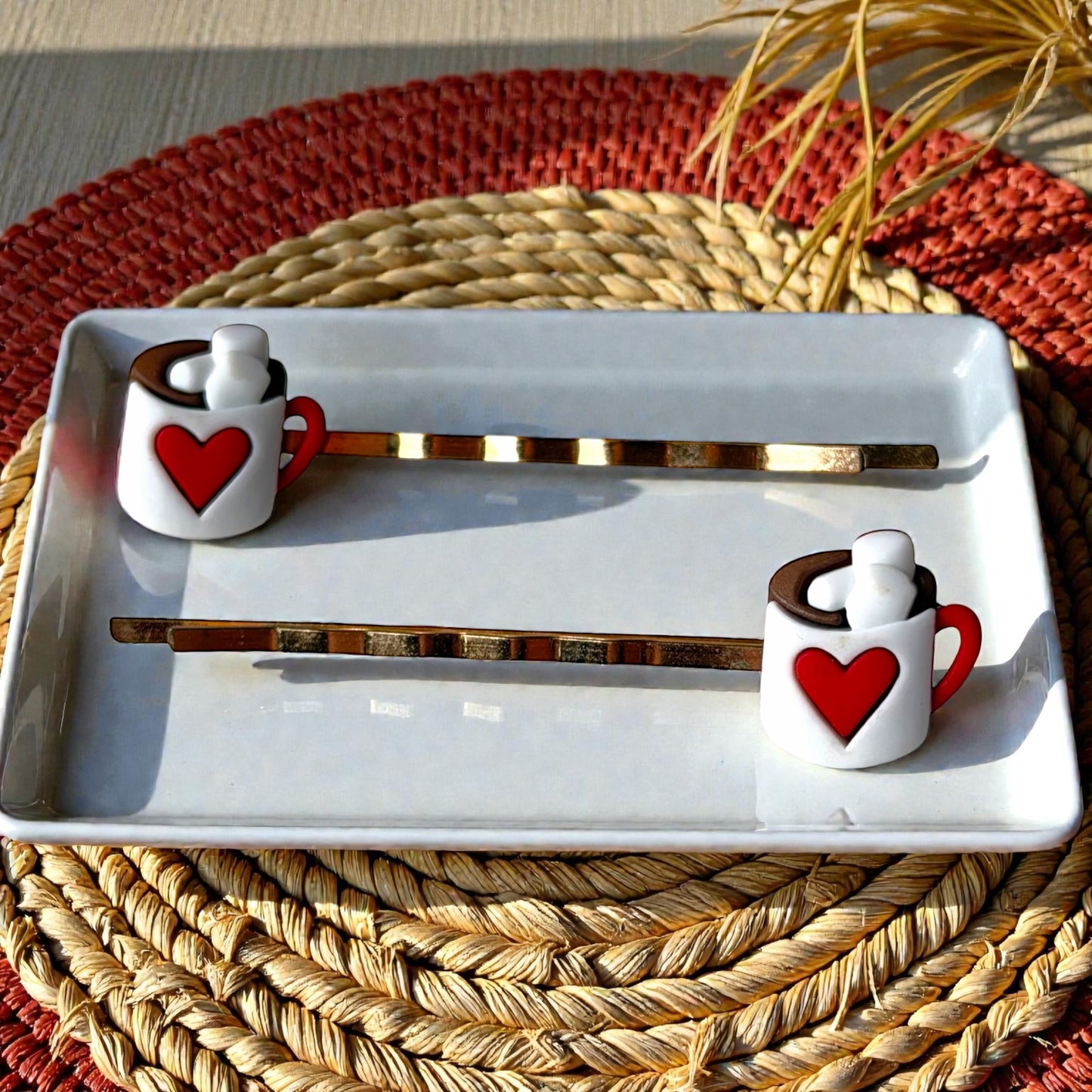 Hot Cocoa Heart Hair Pins – Cute Coffee Mug Bobby Pin Set for Women