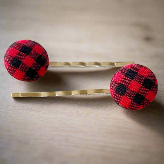 Red Buffalo Plaid Christmas Holiday Bobby Pins