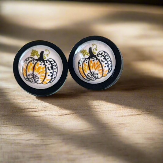 Pumpkin & Sunflower Black Wood Stud Earrings: Unique Accents