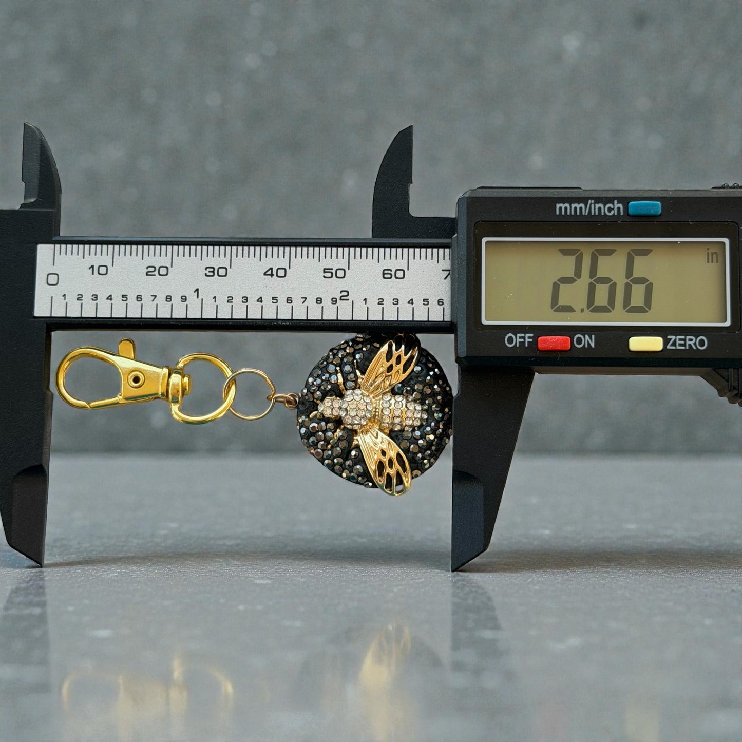 Black Druzy Bee Purse Charm – Gold Sparkle Rhinestone Keychain