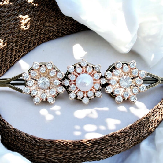 Vintage Pearl Hair Barrette – Handmade Rose Gold Bridal Clip