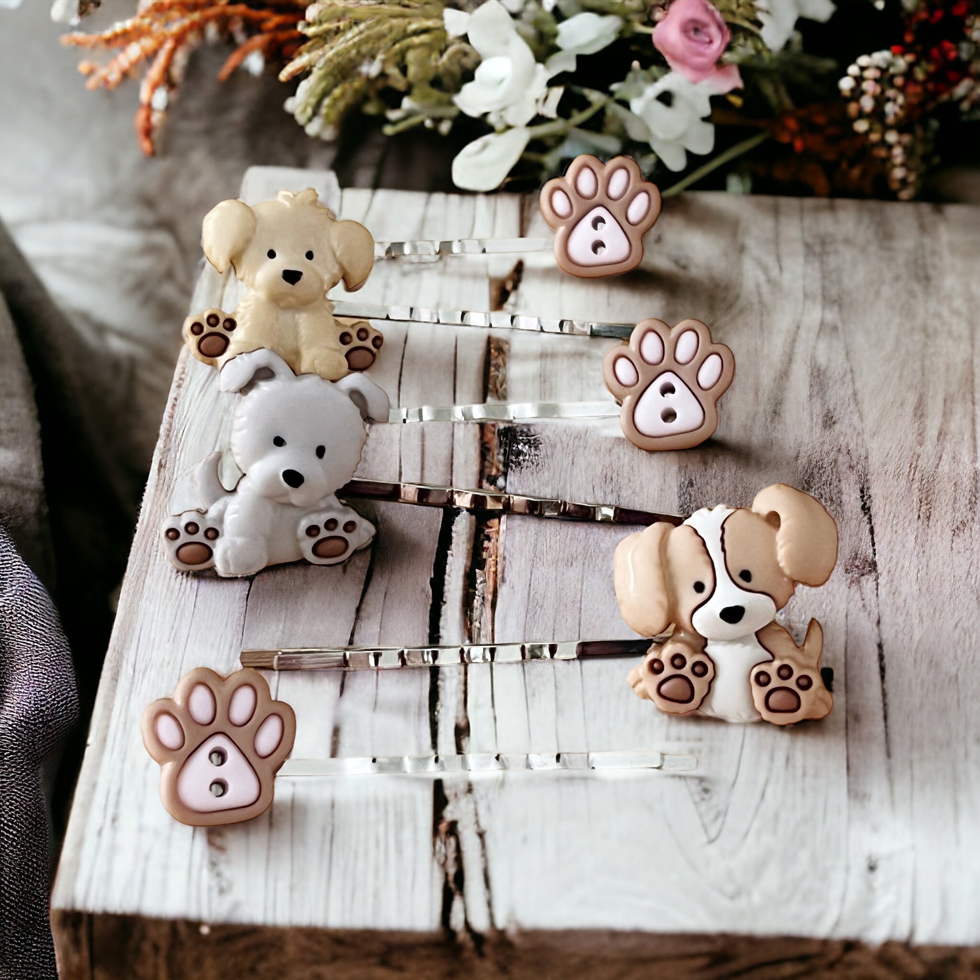 Set of 6 Dog & Paw Print Hair Pins: Adorable Accessories for Pet Lovers