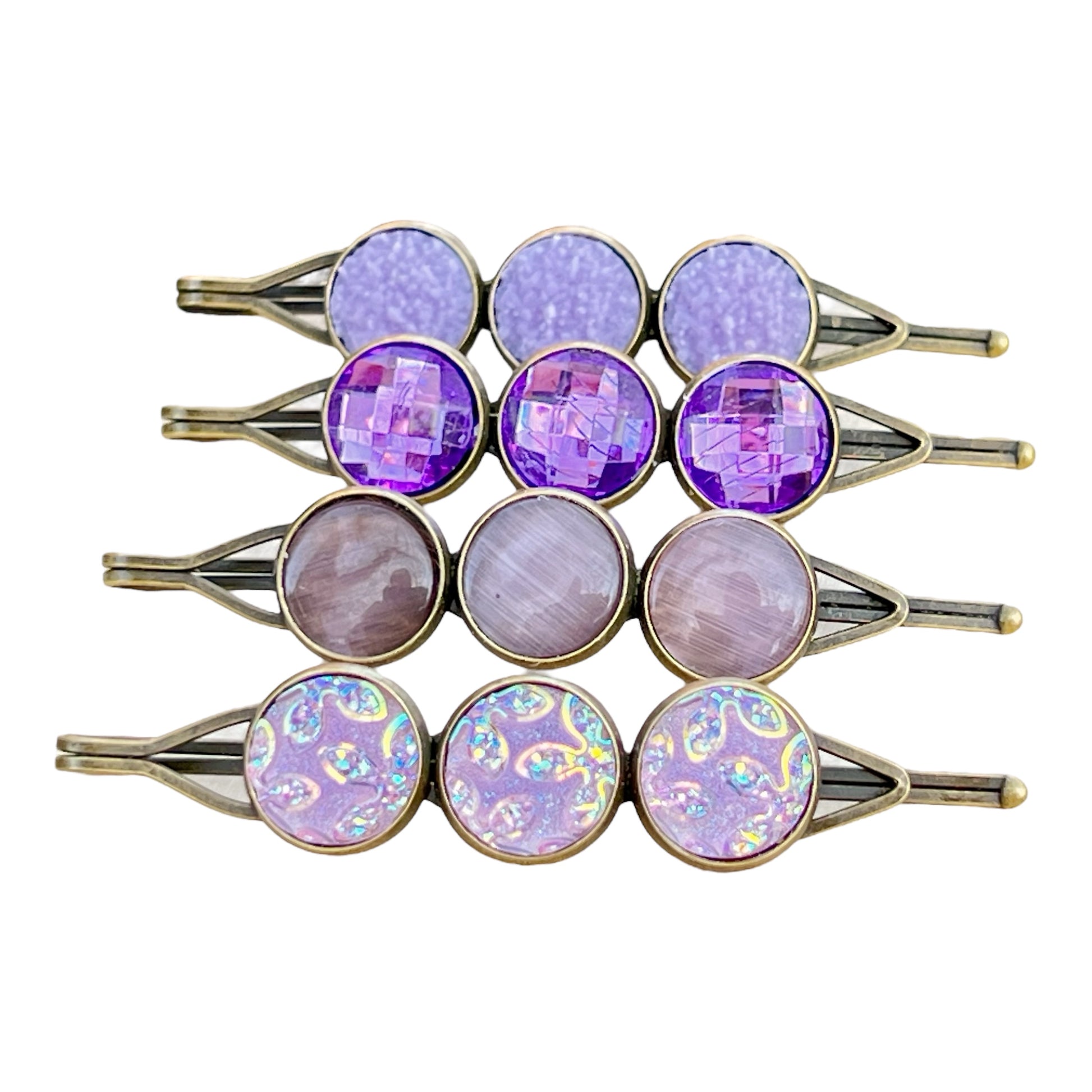 Purple Druzy Hair Pins – Set of 4 Sparkly Boho Accessories