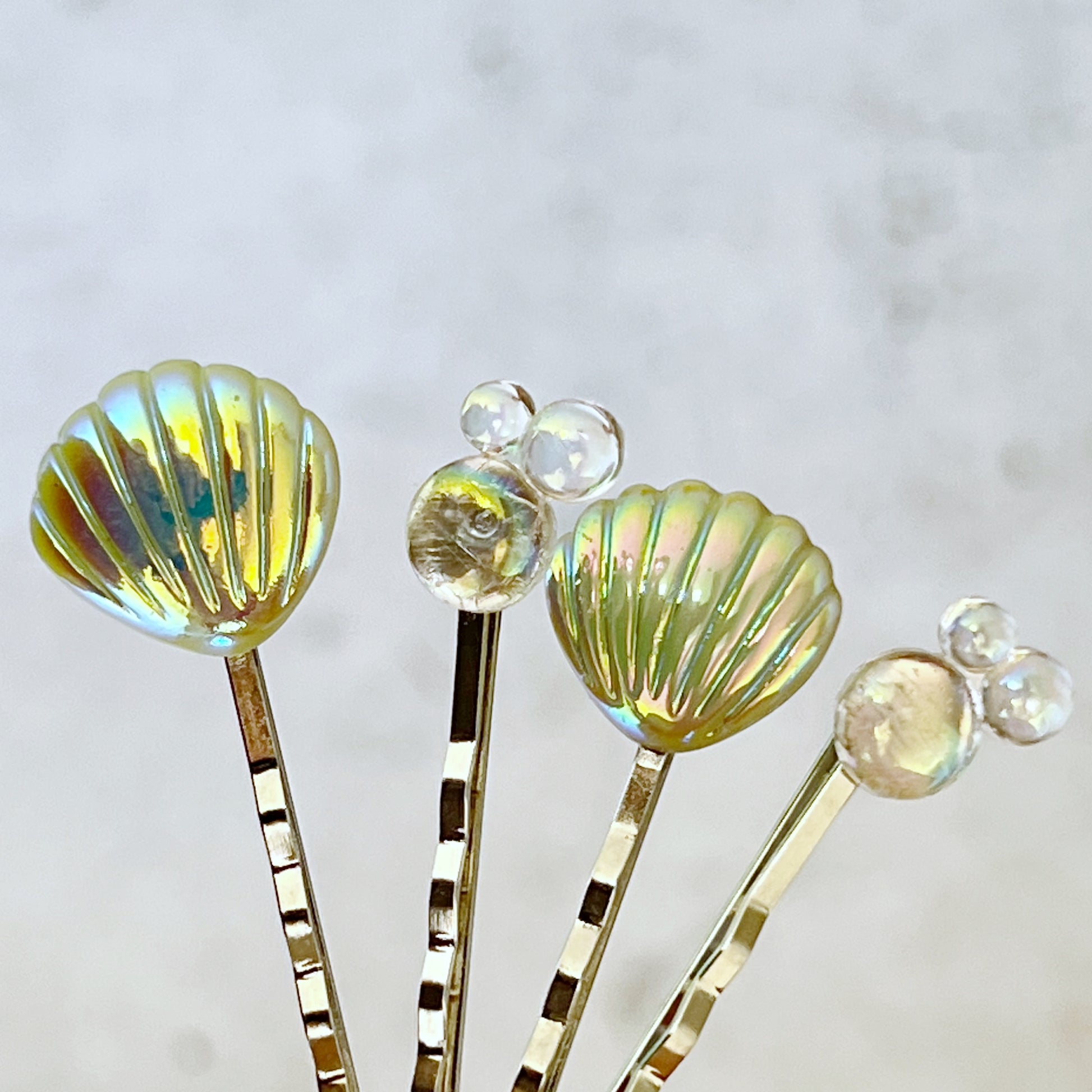 Iridescent Seashell & Bubble Hair Pins – Ocean-Inspired Hair Clips