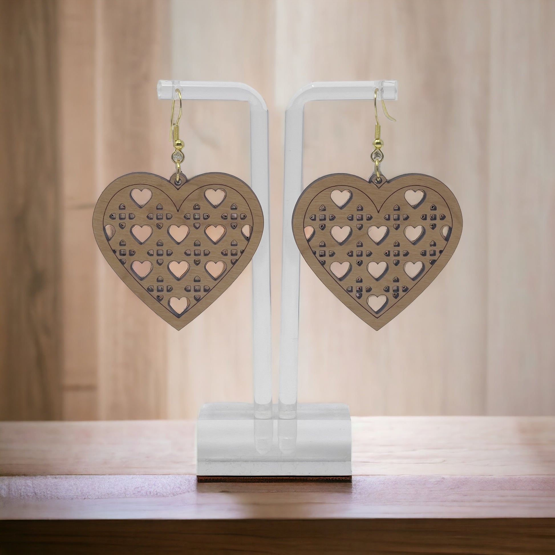 Geometric Heart Cutout Earrings – Bold Modern Wooden Love Jewelry