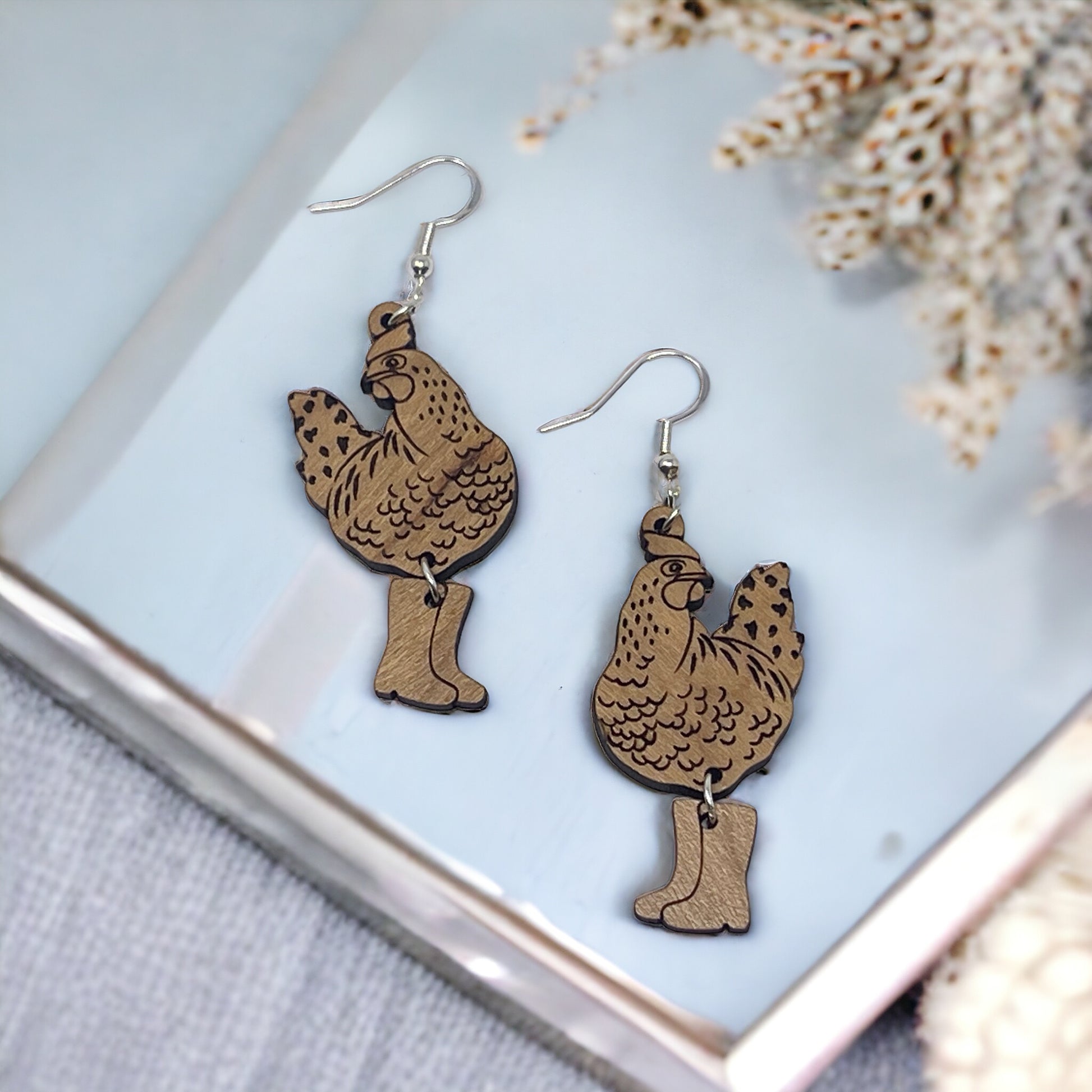 Chicken in Boots Earrings – Quirky Farmhouse Boho Jewelry