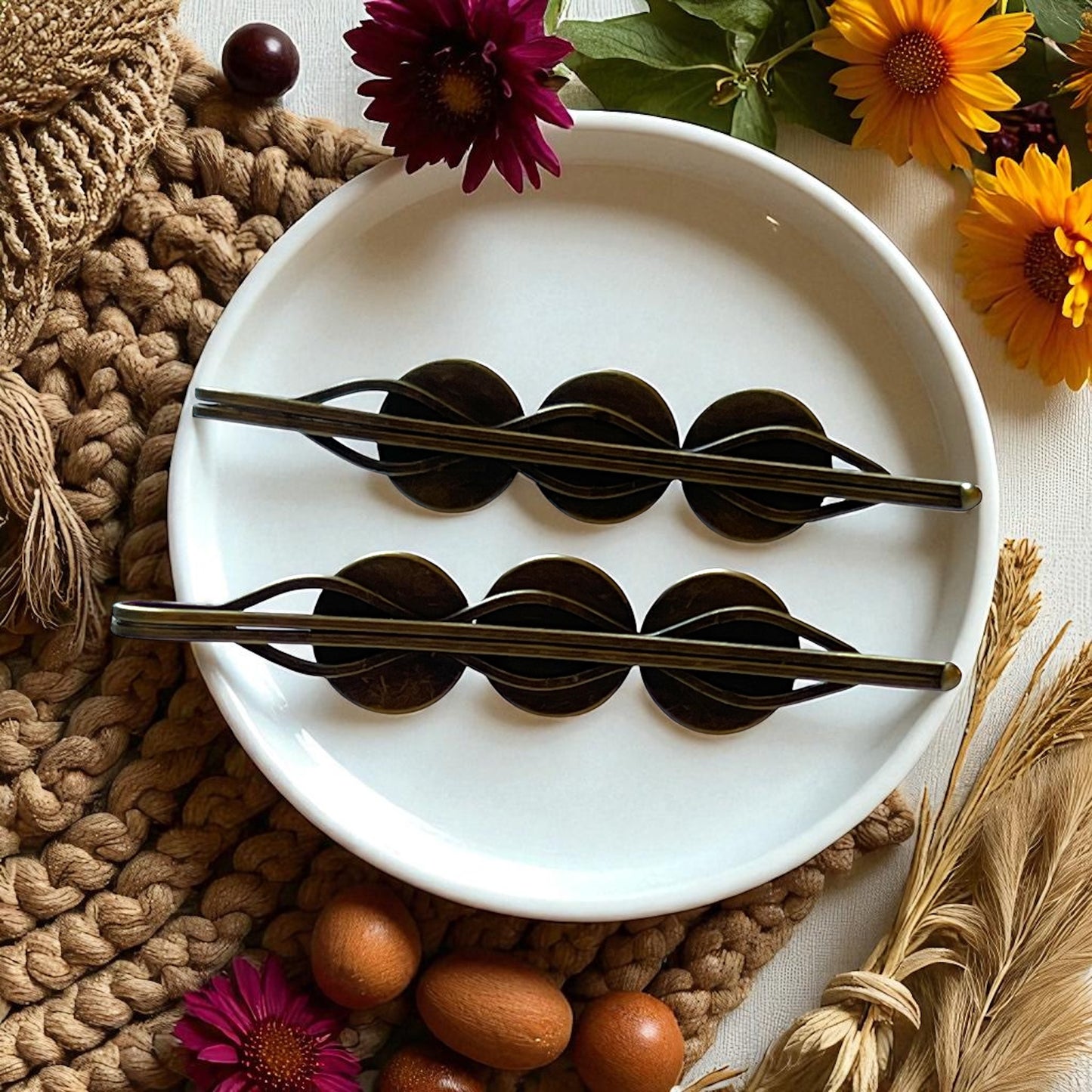 Fall Hair Pin Set – Amber & Black Crystal Handmade Bobby Pins