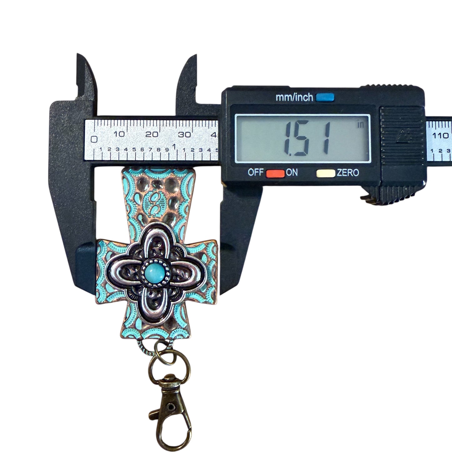 Turquoise Cross Purse Charm – Rustic Western Faith Accessory