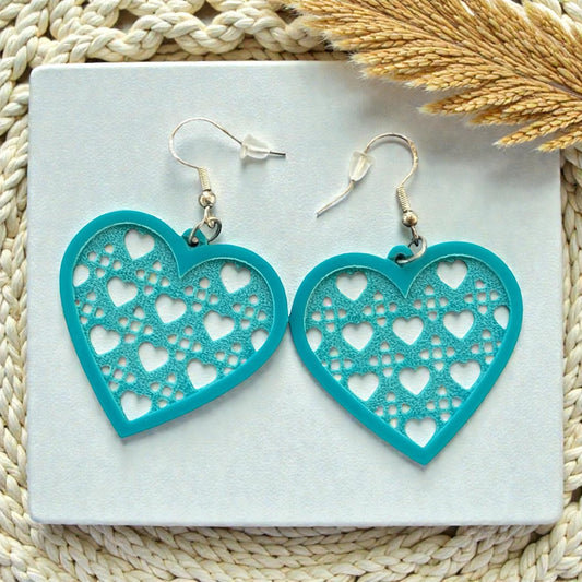 Turquoise Cutout Heart Earrings – Lightweight Boho Dangle Jewelry