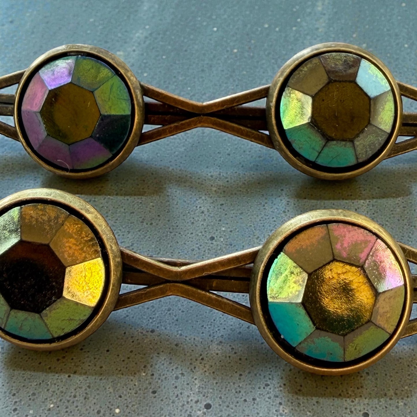 Rainbow Iridescent Bronze Hair Pins – Gem Bobby Pin Set for Women