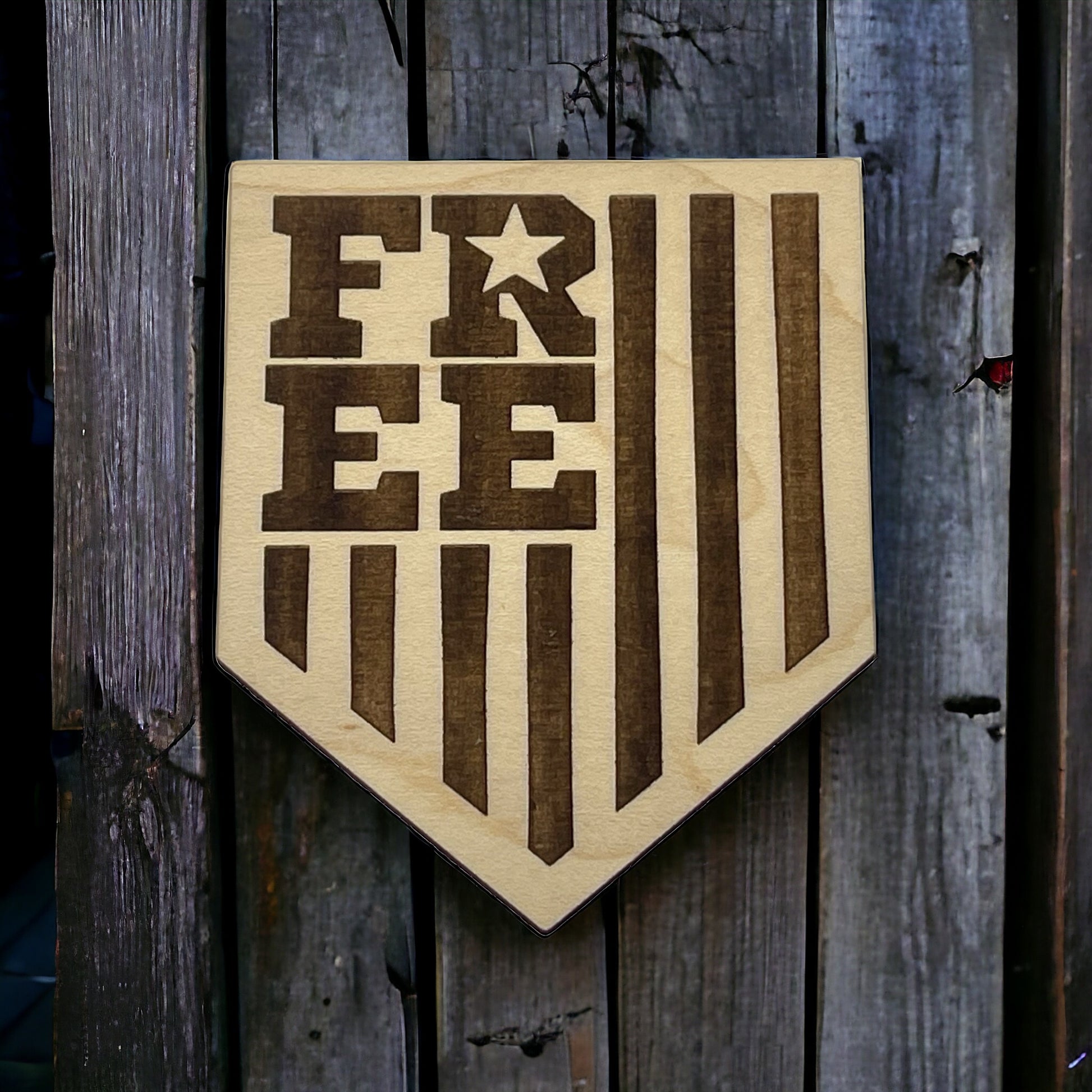 Bold Free Shield Magnet – Patriotic Wooden Decor Gift