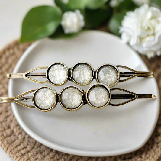 Iridescent Silver Hair Clips – Glam Boho Bronze Retro Barrettes