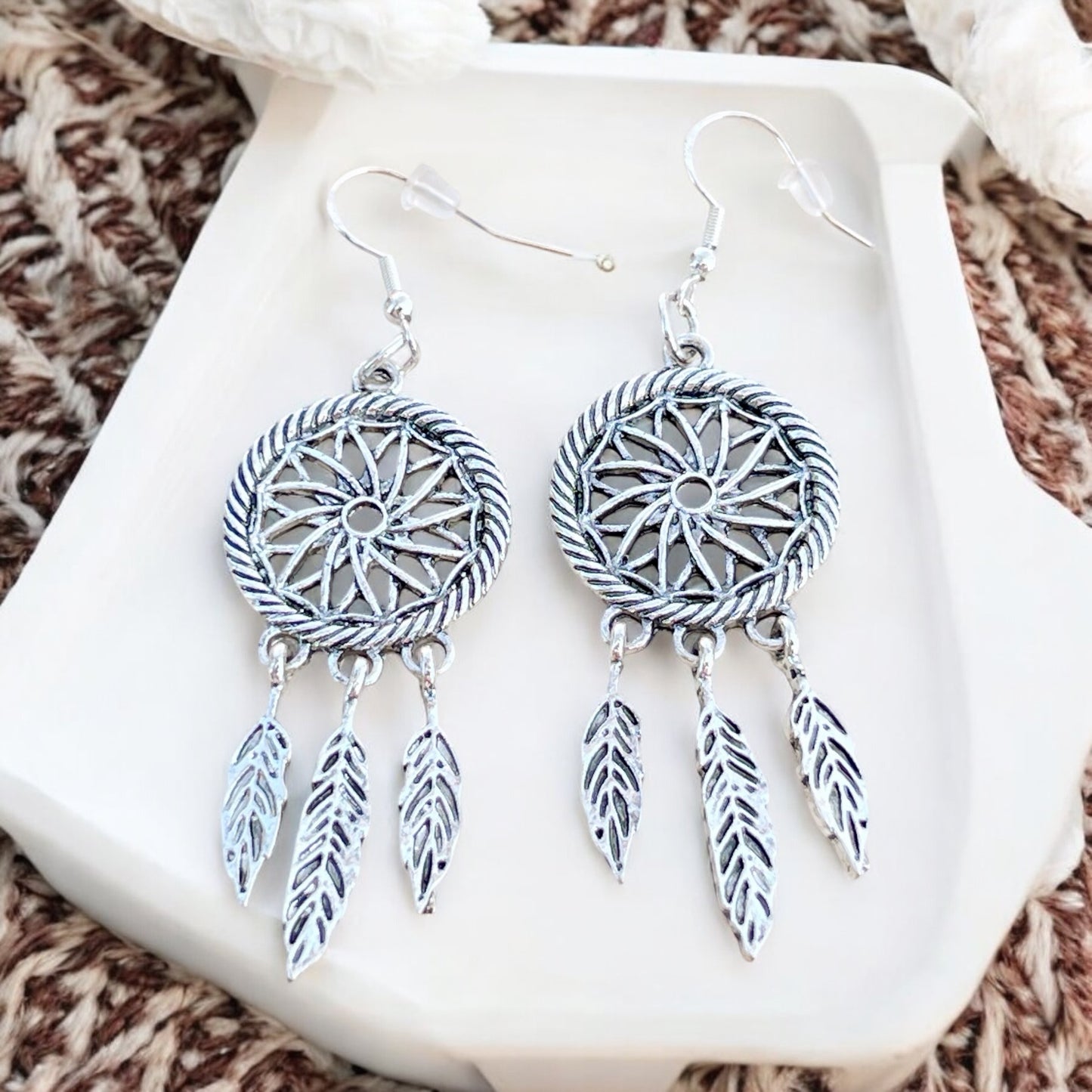 Dreamcatcher Earrings – Handmade Silver Boho Dangles