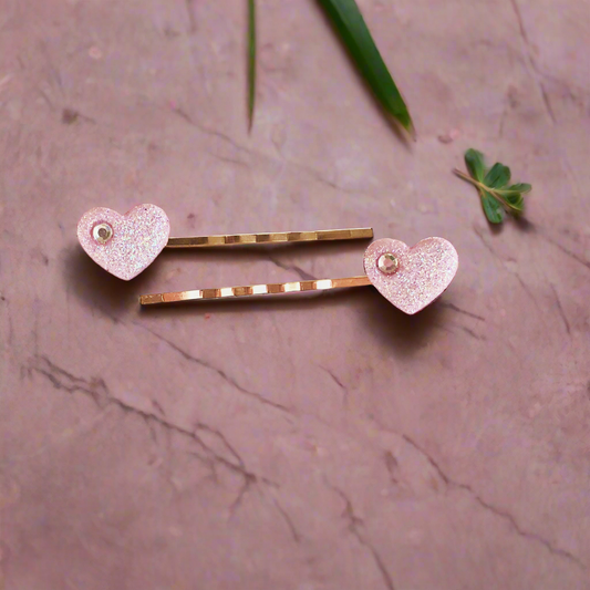 Pink Glitter Heart Hair Pins with Rhinestone - Sparkling & Glamorous Accessories