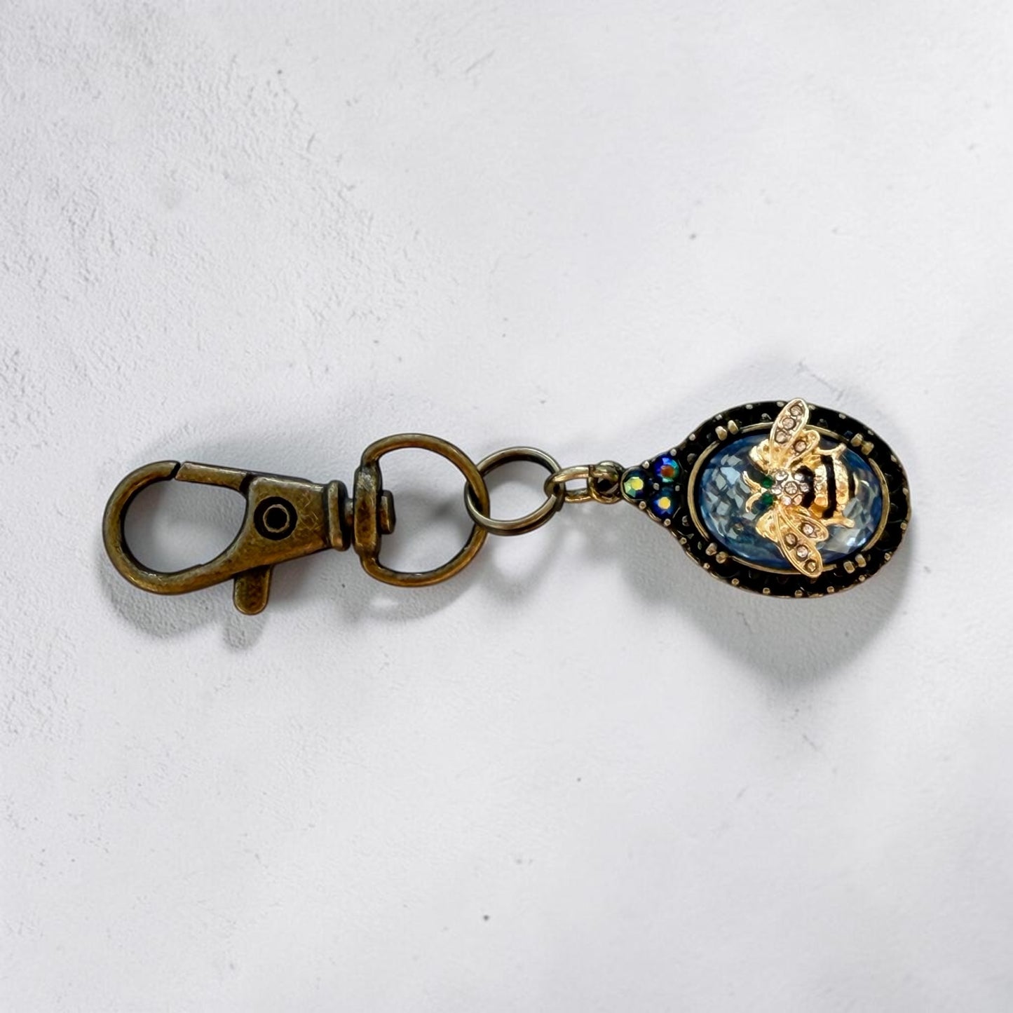 Bee Purse Charm – Blue Rhinestone Bee Keychain Charm