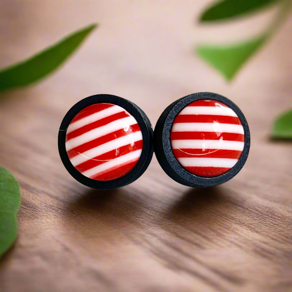 Peppermint Stripe Stud Earrings – Red & White Holiday Candy Cane Jewelry