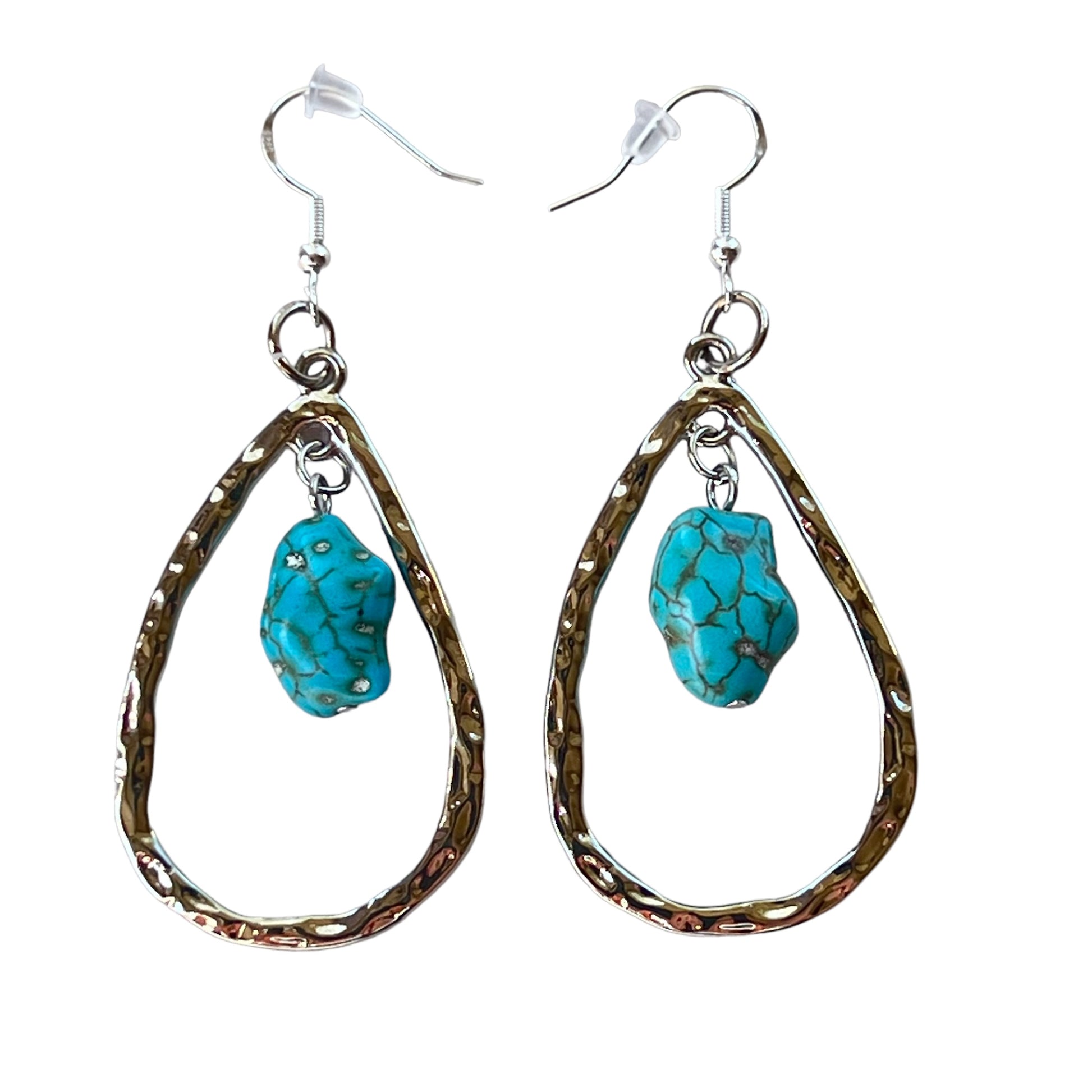 Hammered Teardrop Earrings – Turquoise Boho Western Jewelry