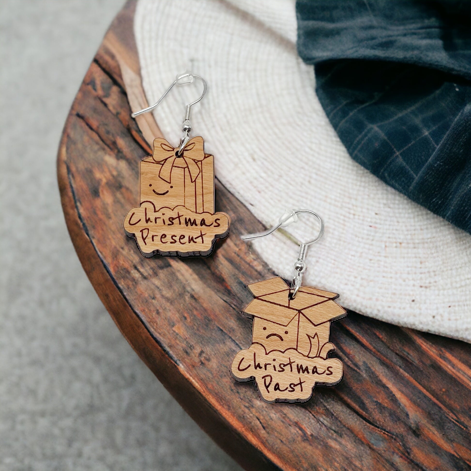 Christmas Present & Past Earrings – Funny Holiday Gift Box Jewelry