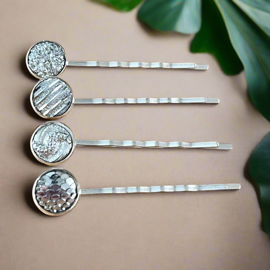 Silver Hair Pins: Set of 4 Stylish Accessories with Unique Patterns