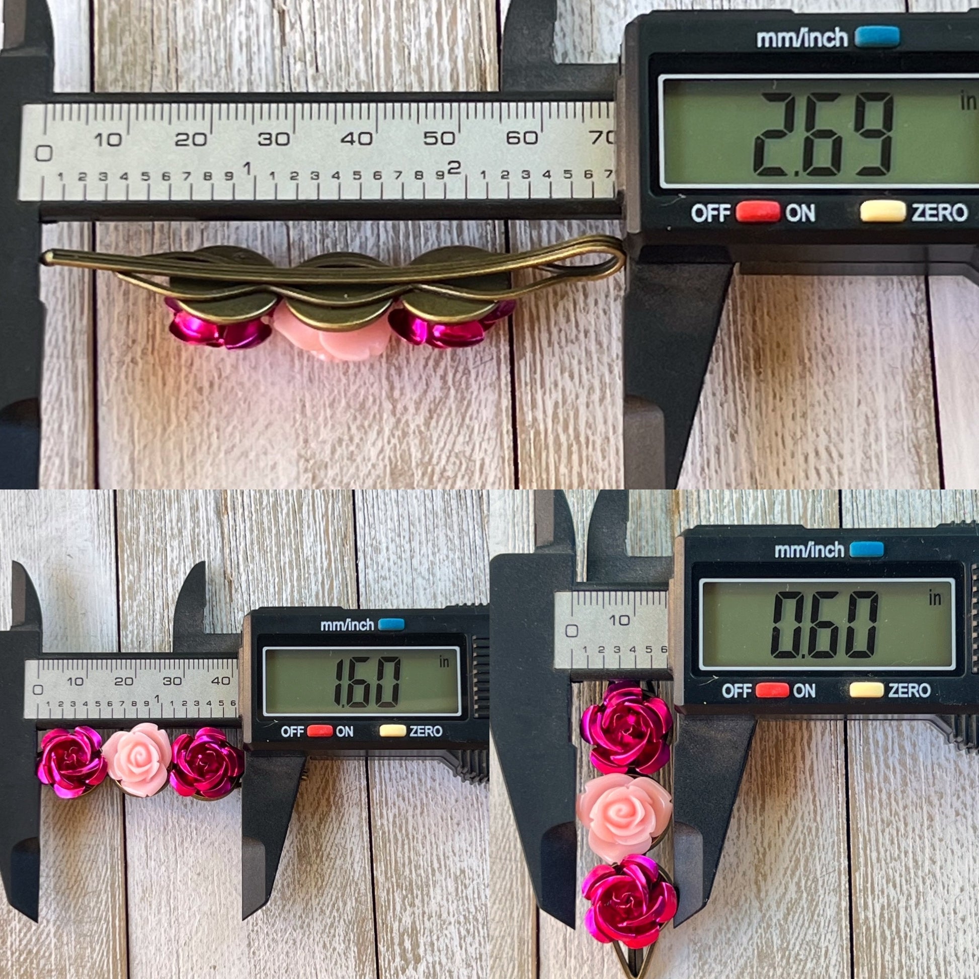 Red & Pink Rose Hair Pins – Romantic Vintage-Inspired Floral Hair Clips