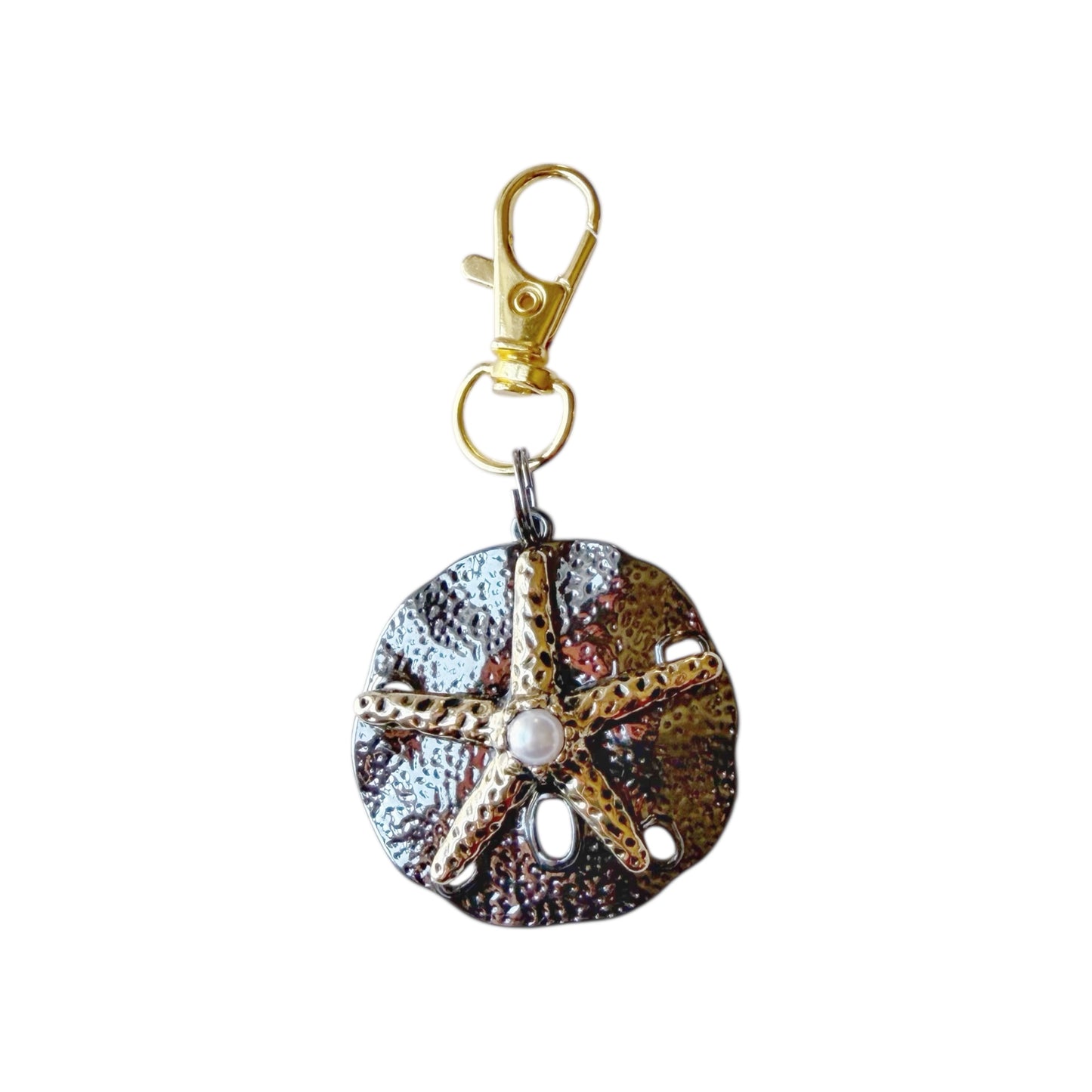 Sand Dollar Starfish Purse Charm – Coastal Boho Bag Accessory