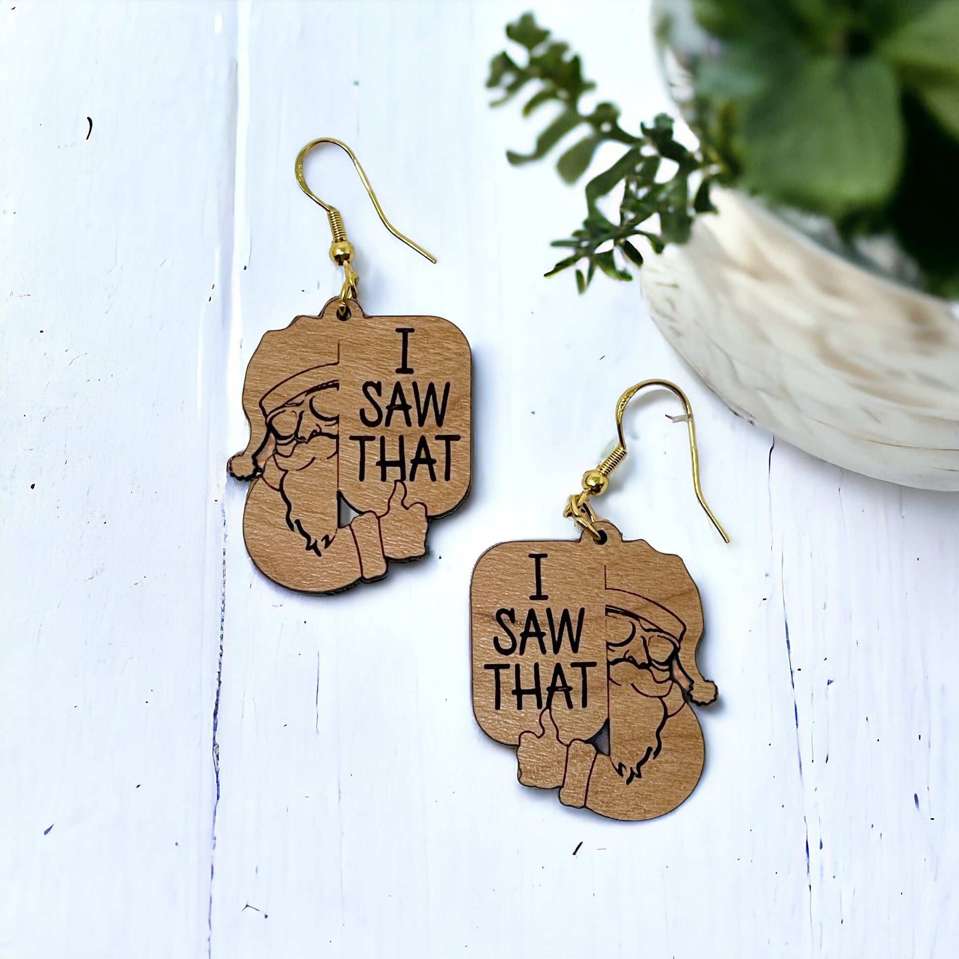 Funny Santa Earrings, Rustic Dangle Earring, Funny Quotes Earring, Cute Winter Holiday Earring, Wooden Word Earring, Country Western Jewelry