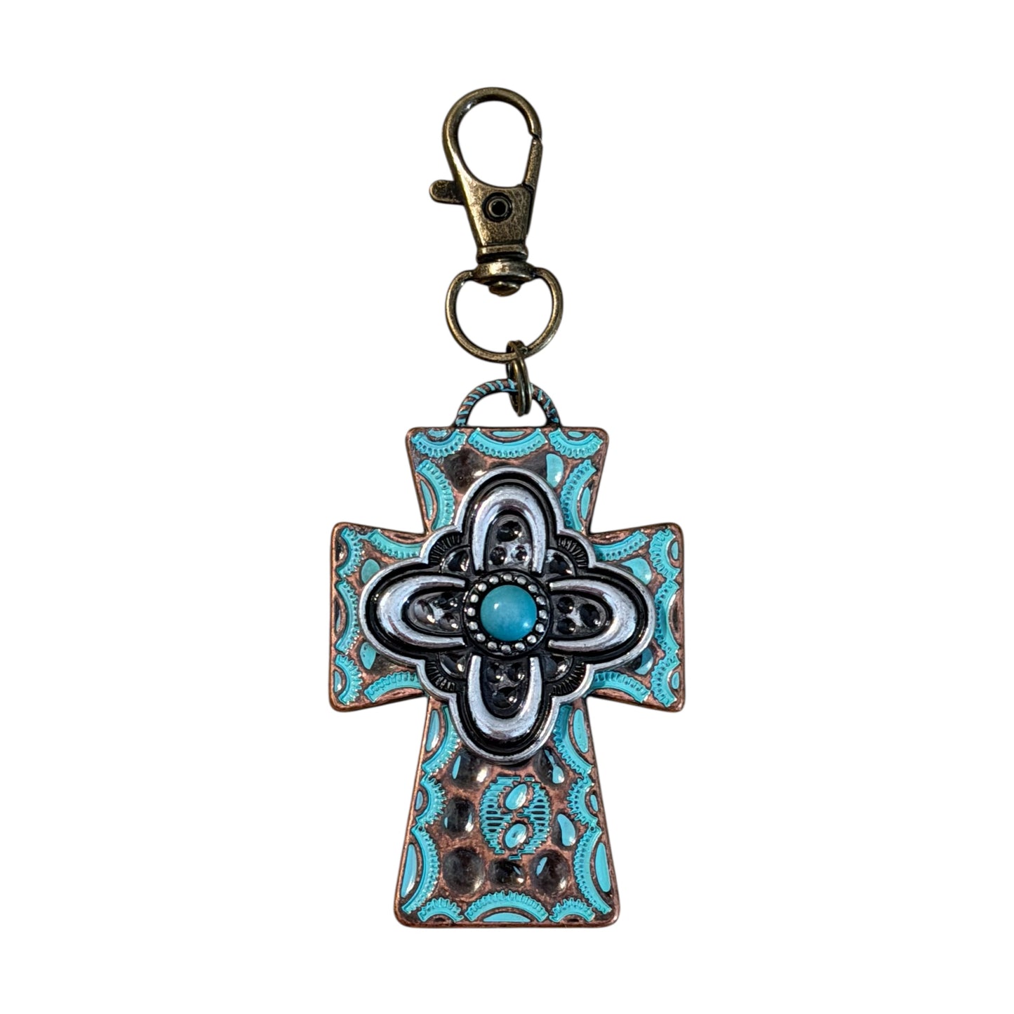 Turquoise Cross Purse Charm – Rustic Western Faith Accessory