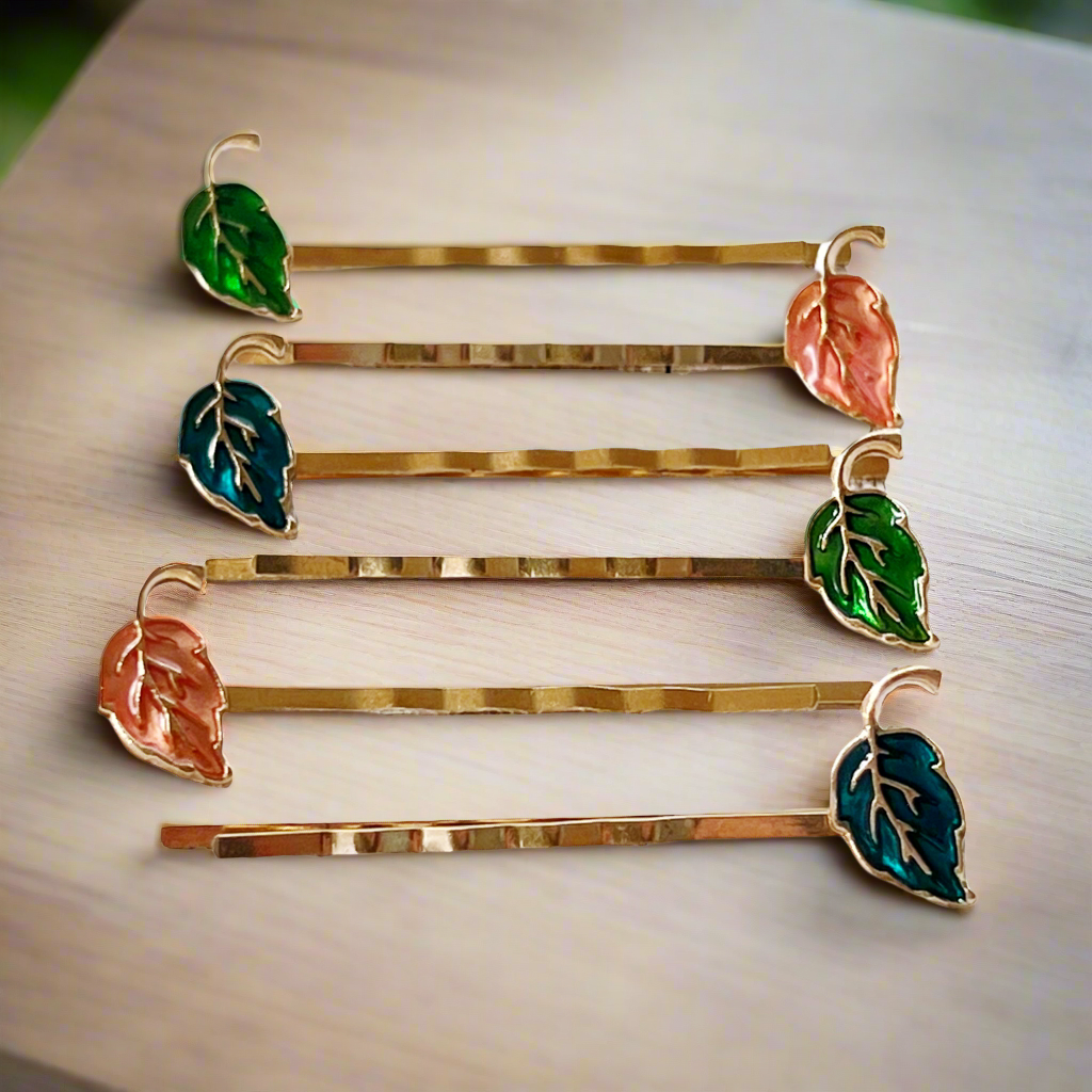 Enamel Leaf Hair Pin Set – 6-Piece Fall Hair Clips in 3 Autumn Colors