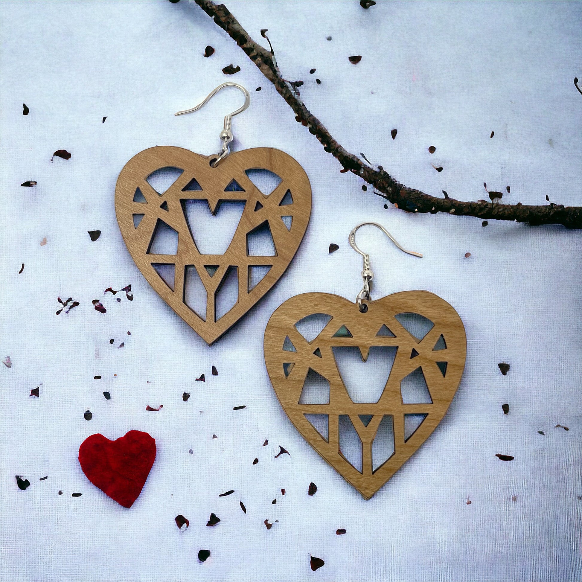 Geometric Heart Wood Earrings – Handmade Modern Love Jewelry