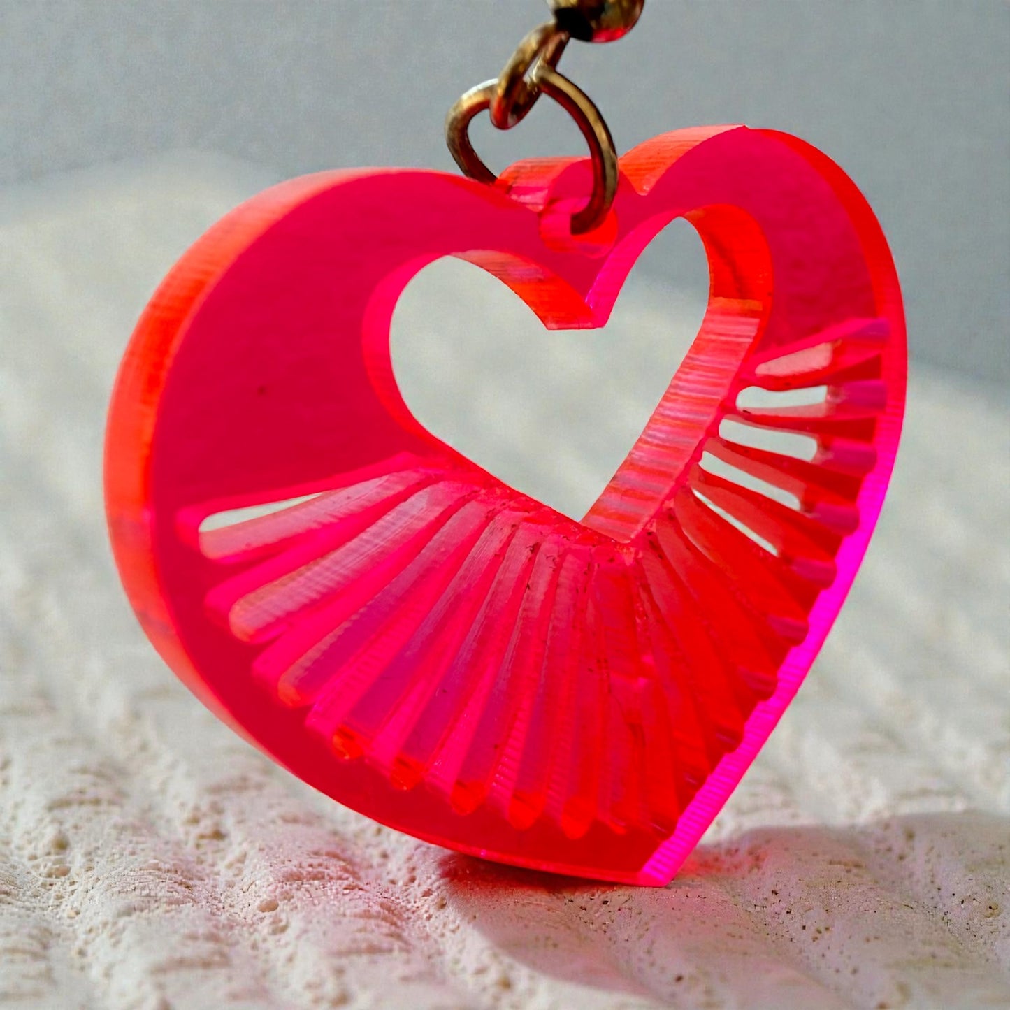 Hot Pink Radiant Heart Acrylic Dangle Earrings