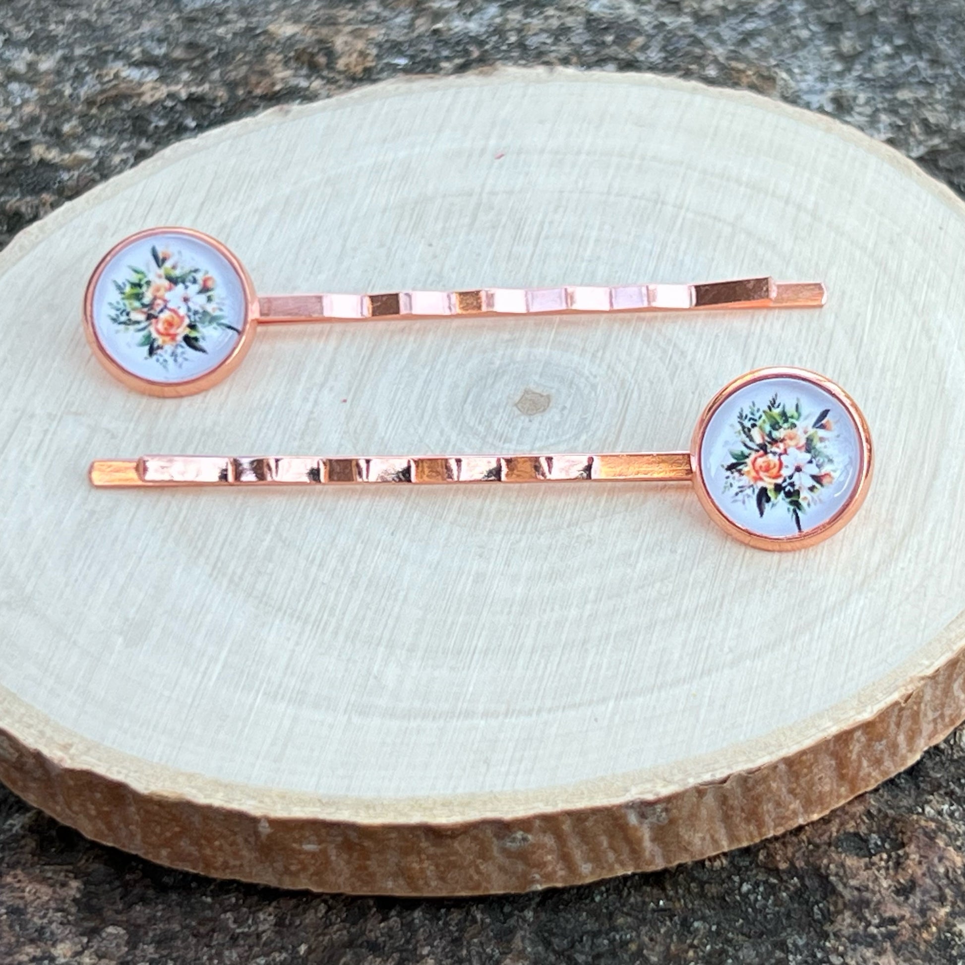 Rose Gold Floral Hair Pins – Set of 2 Vintage Cottagecore Accessories