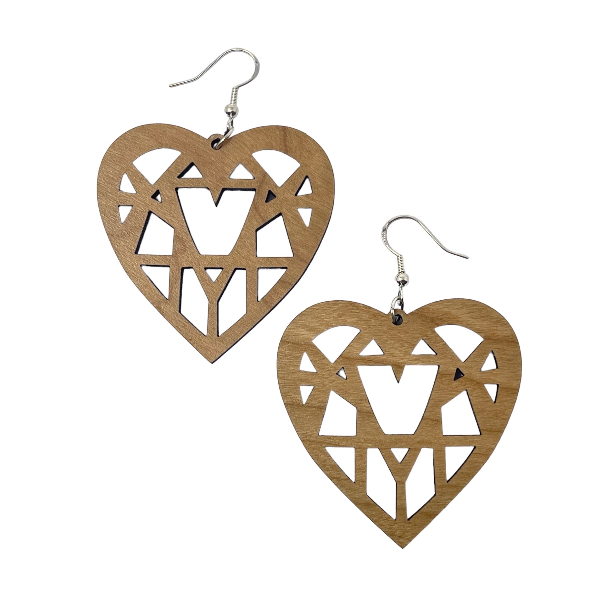 Geometric Heart Wood Earrings – Handmade Modern Love Jewelry