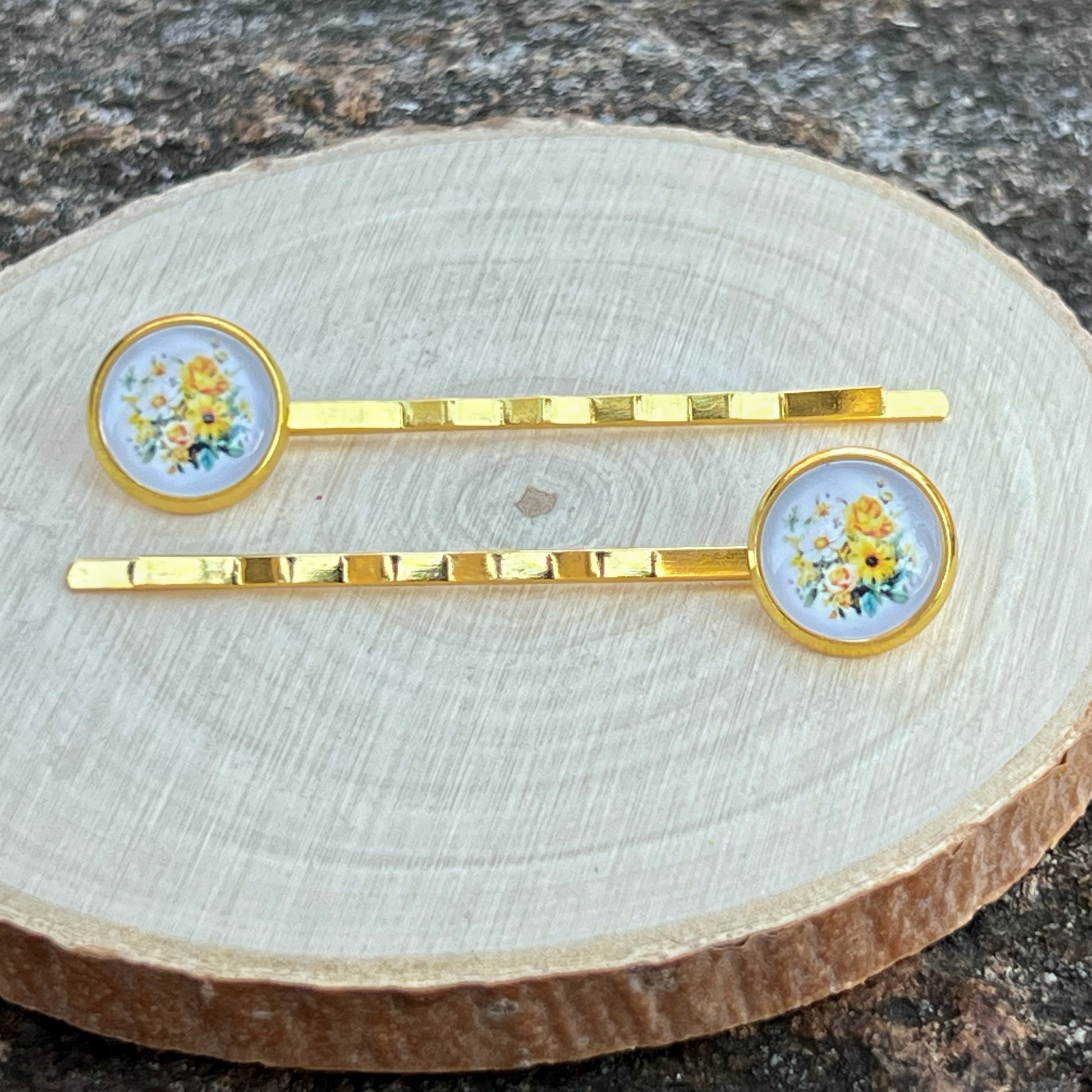 Vintage Floral Hair Pins – Set of 2 Gold Cottagecore Accessories