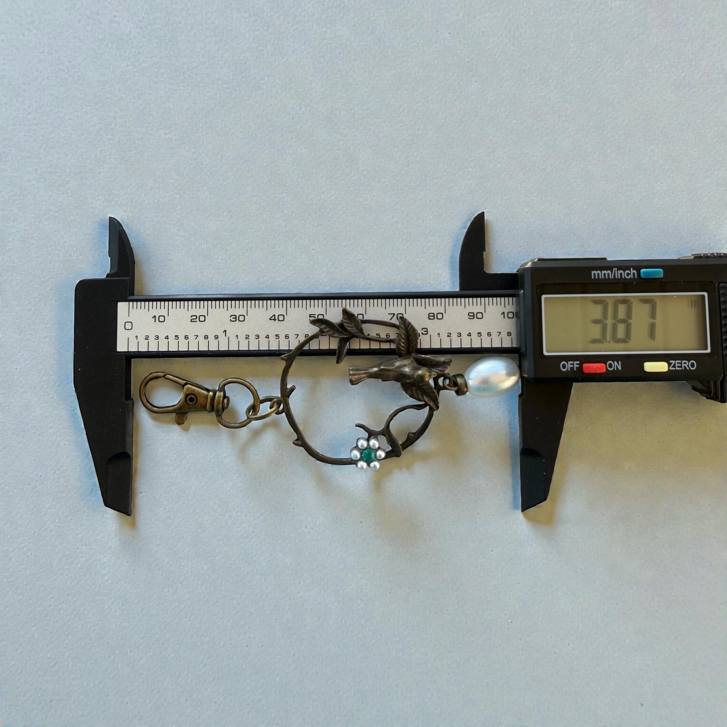 Vintage Bird & Pearl Purse Charm – Rustic Boho Branch Keychain