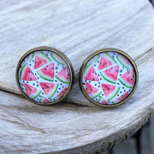 Watermelon Stud Earrings – Handmade Summer Fruit Jewelry