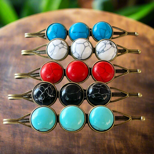 Western Turquoise Stone Bobby Pin Set of 5 Boho Accessories