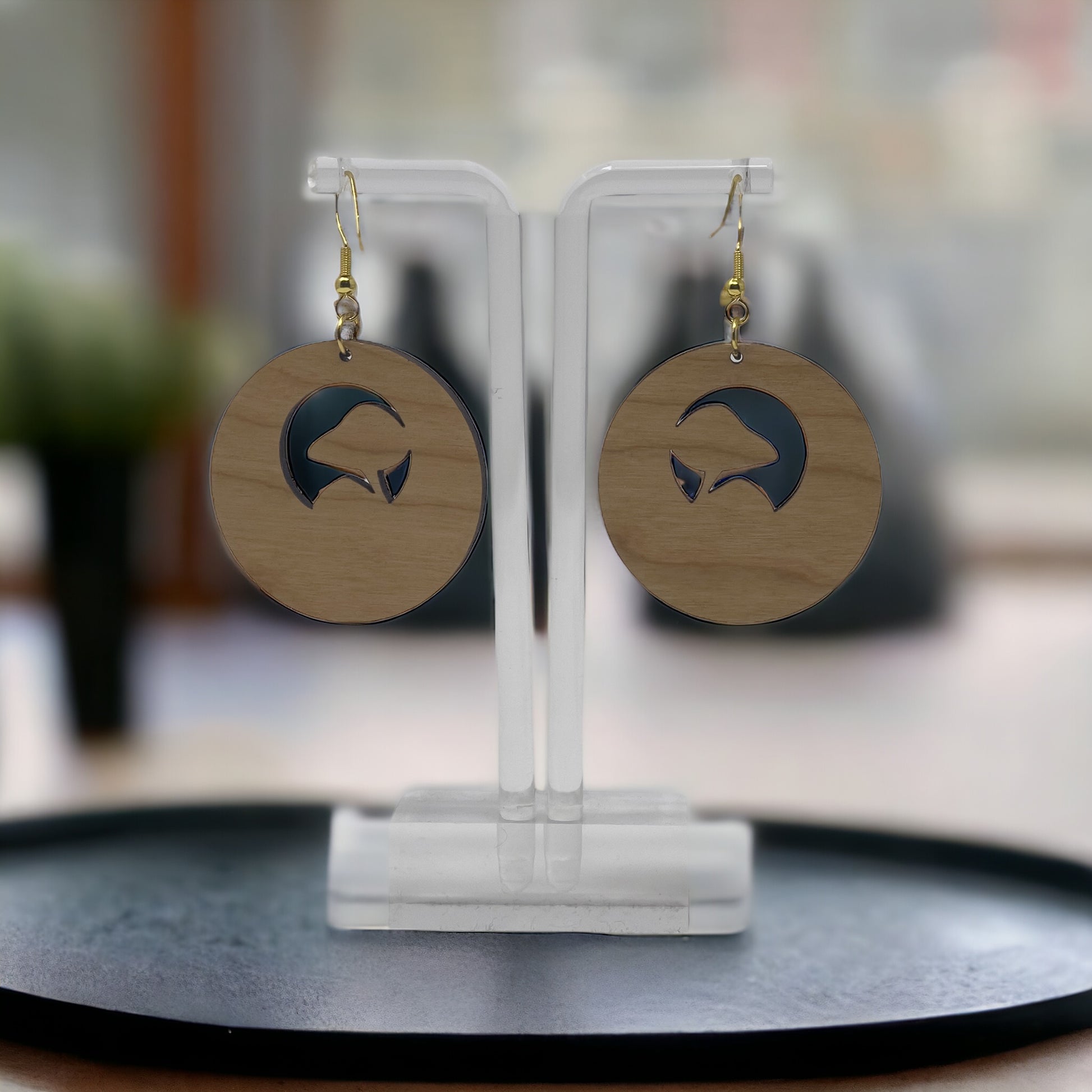Hedgehog & Mushroom Wood Earrings – Whimsical Forest Jewelry
