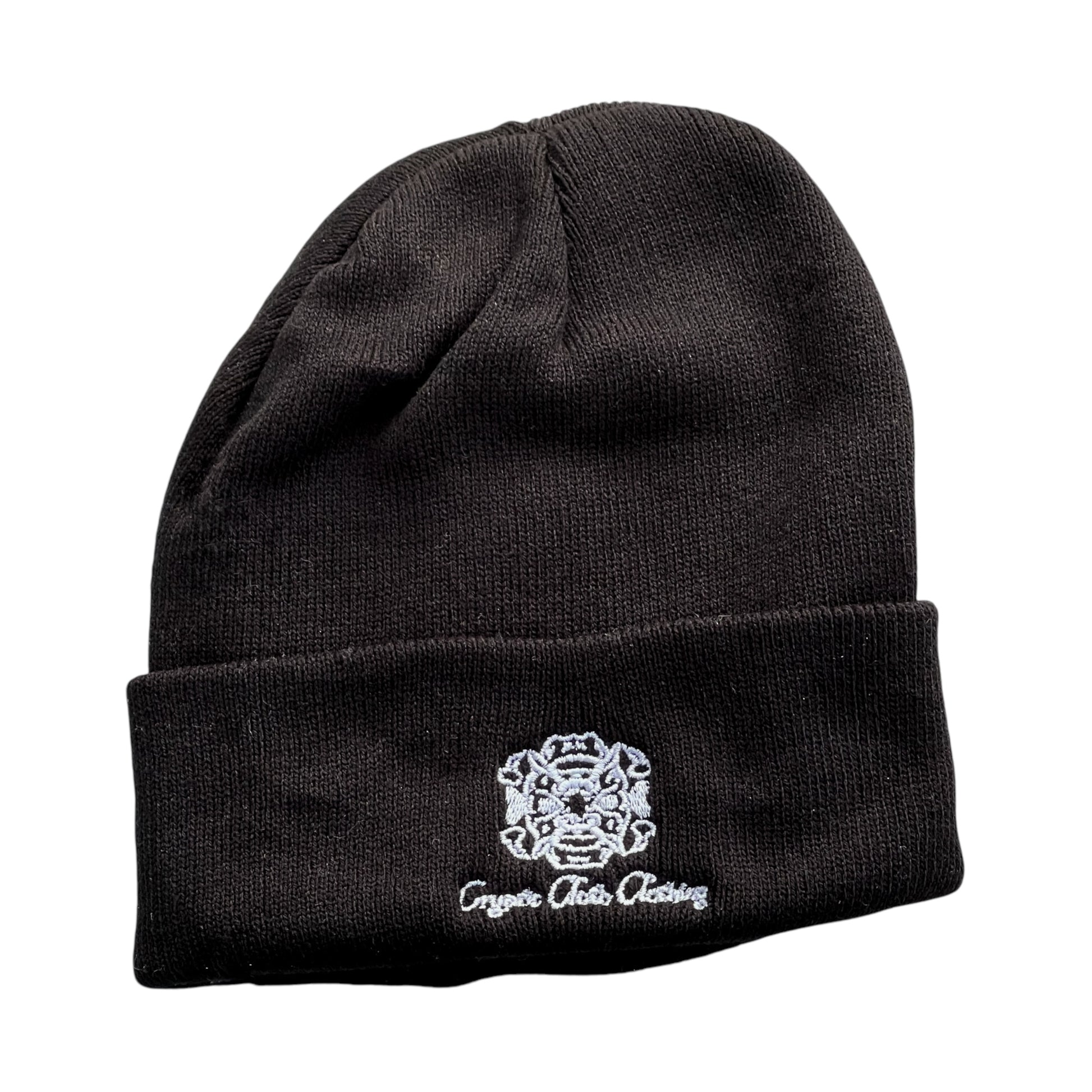 [PREORDER] Embroidered Black Beanie – Hand-Drawn – Demon Skull Streetwear Hat