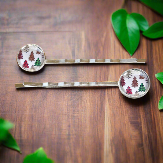 Plaid Christmas Tree Holiday Bobby Pins Set of 2 Hair Pins