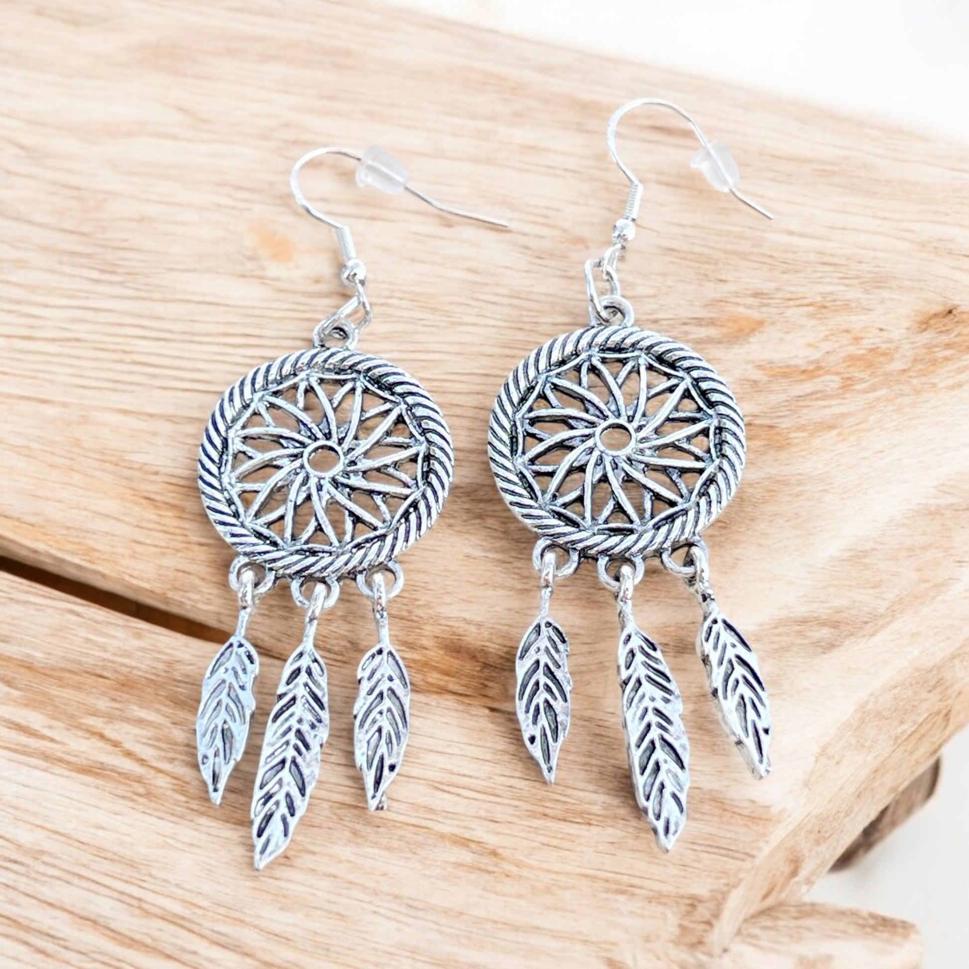 Dreamcatcher Earrings – Handmade Silver Boho Dangles