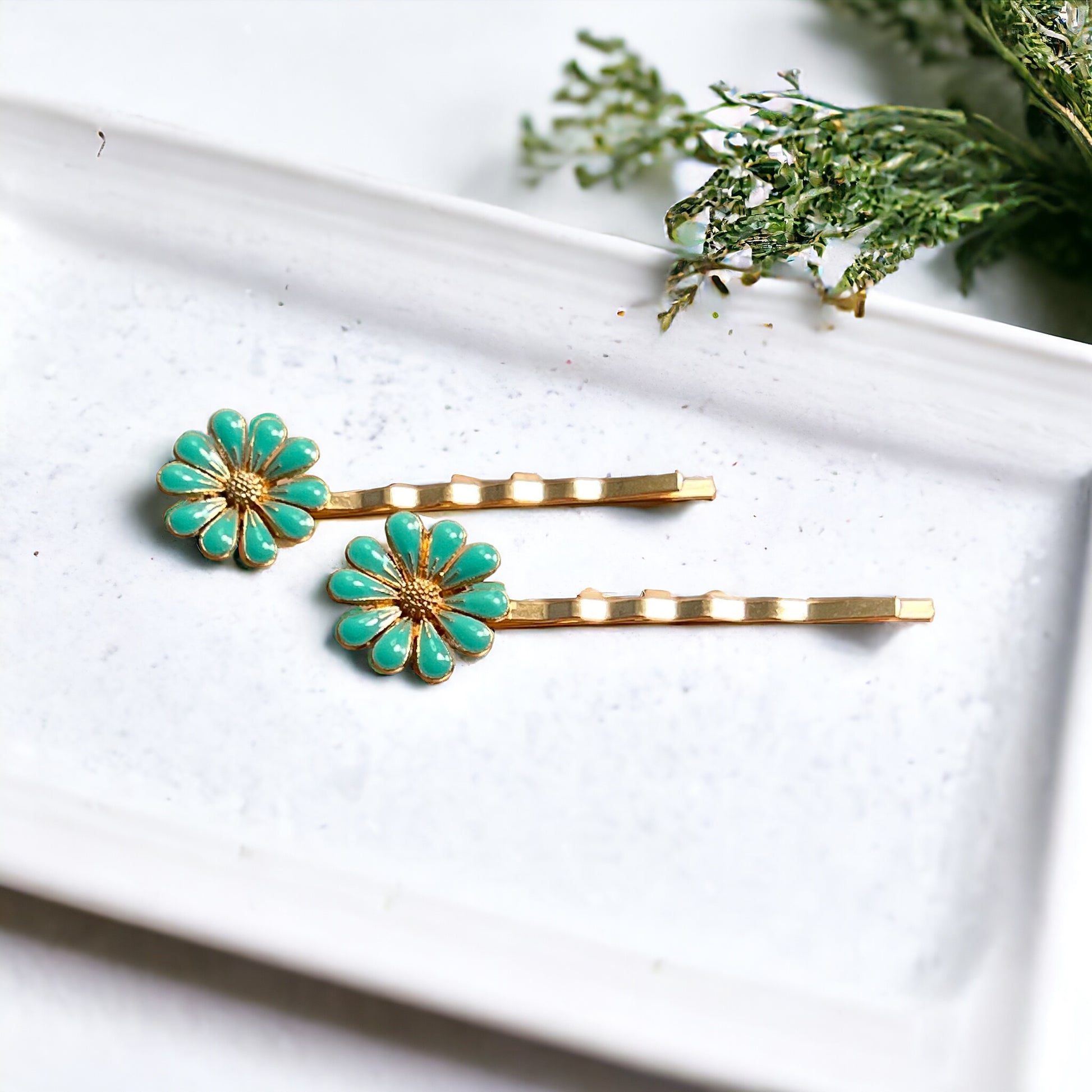 Mint Green Wildflower Hair Pins – Set of 2 Cottagecore Accessories