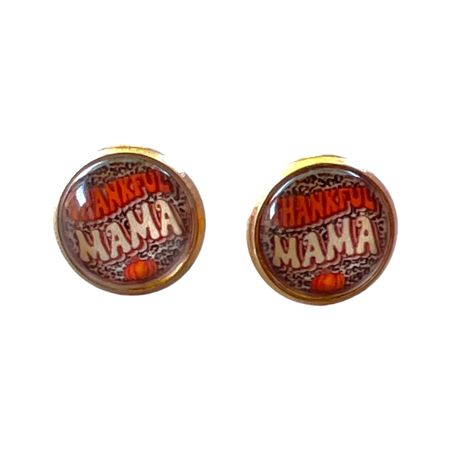 Thankful Mama Fall Thanksgiving Gold Hair Pin & Earring Set