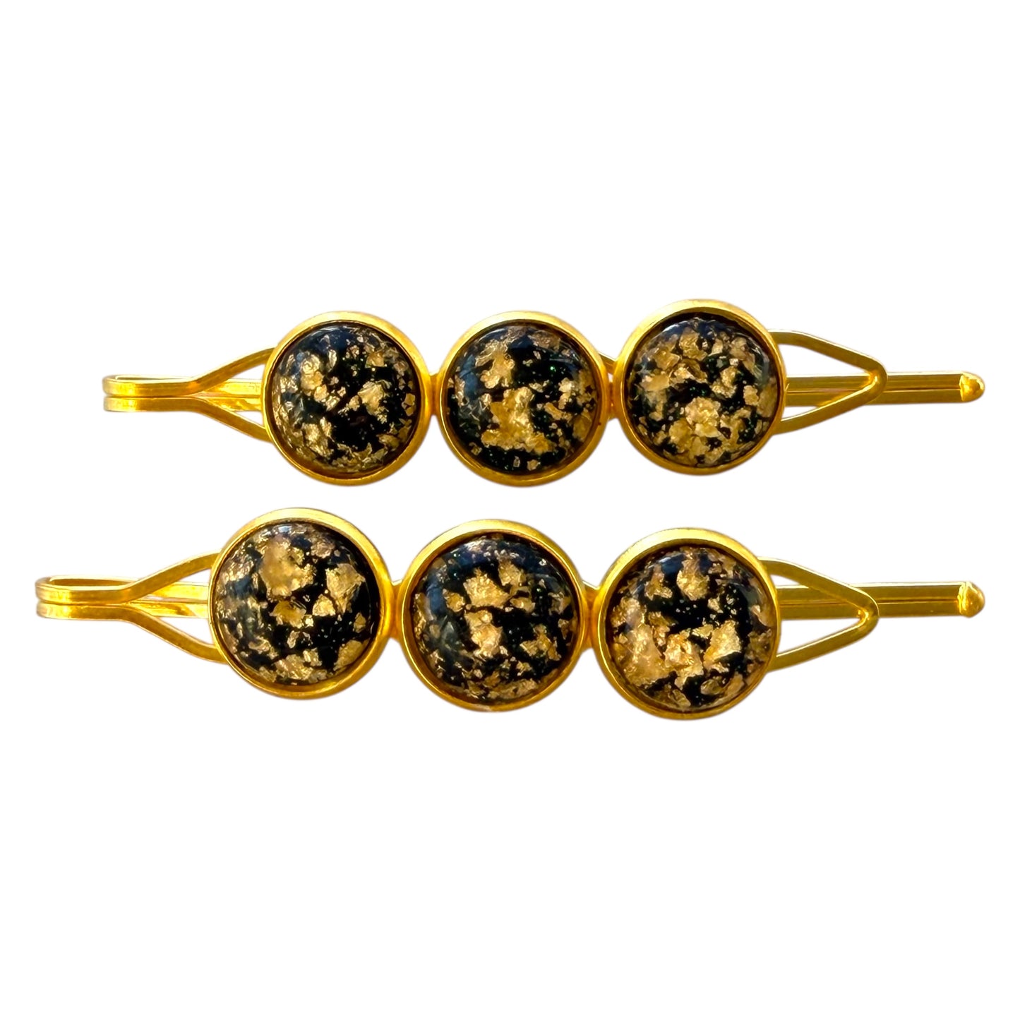Black & Gold Foil Hair Pins – Handmade Glam Bobby Pin Set for Women