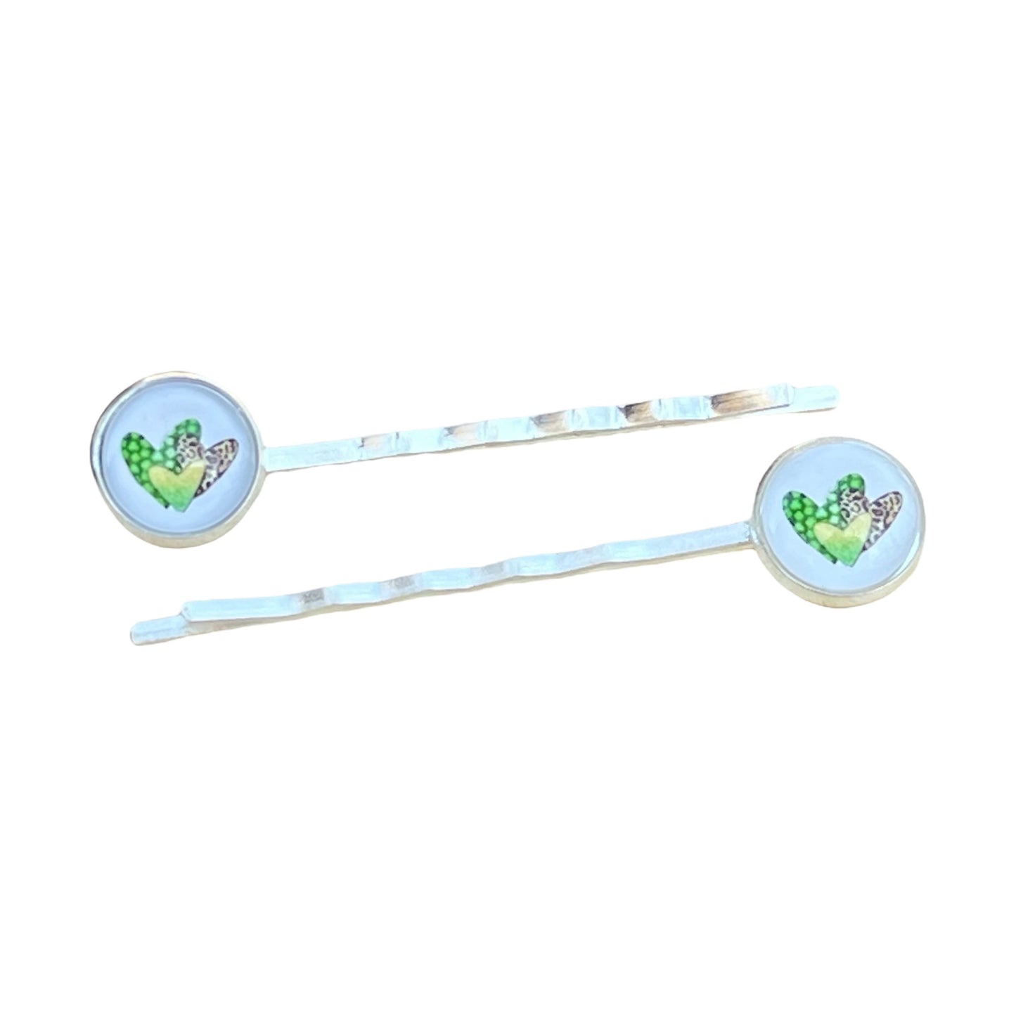 Animal Print Heart Hair Pins – Set of 2 Silver Accessories