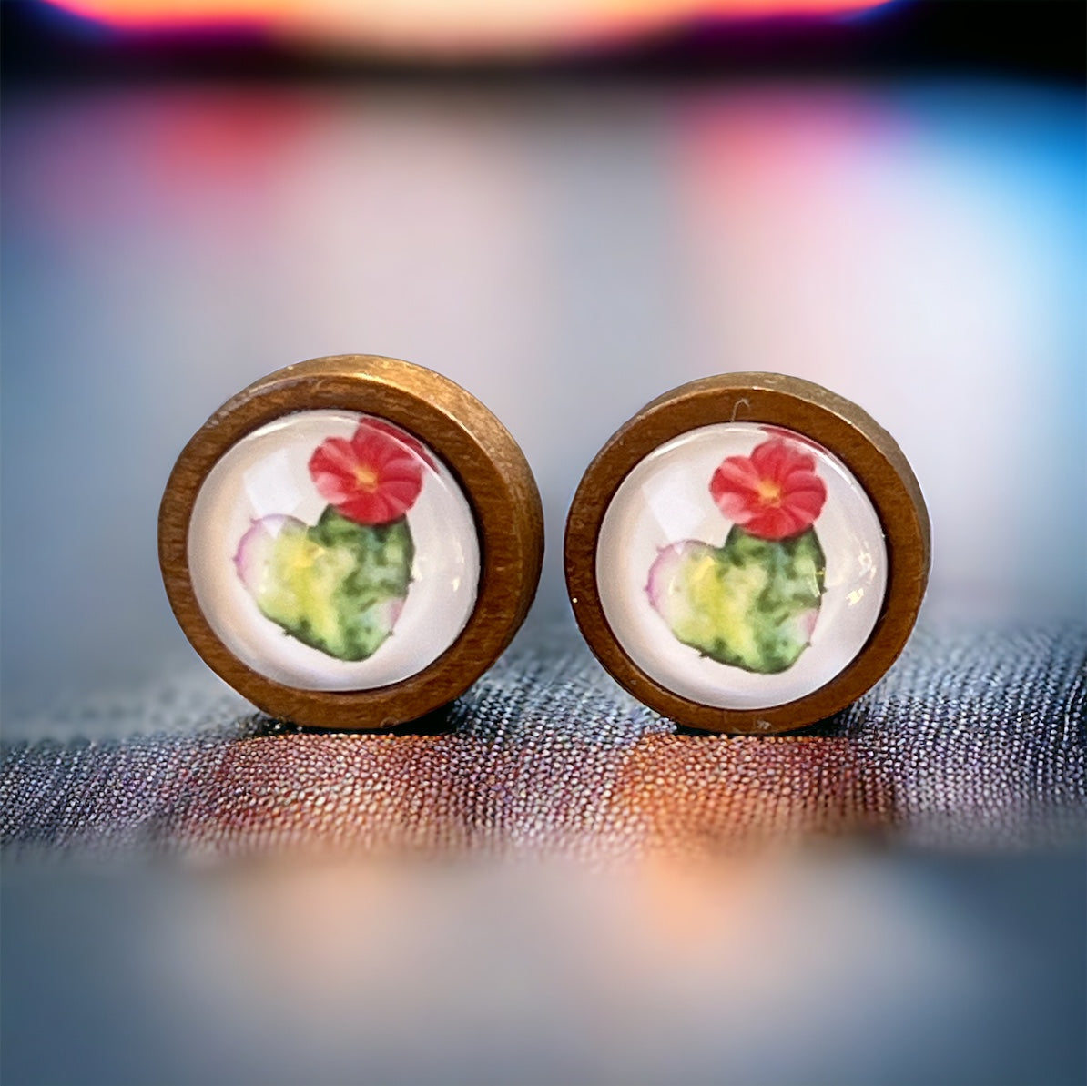 Cactus Bloom Stud Earrings – Wooden Desert-Inspired Jewelry