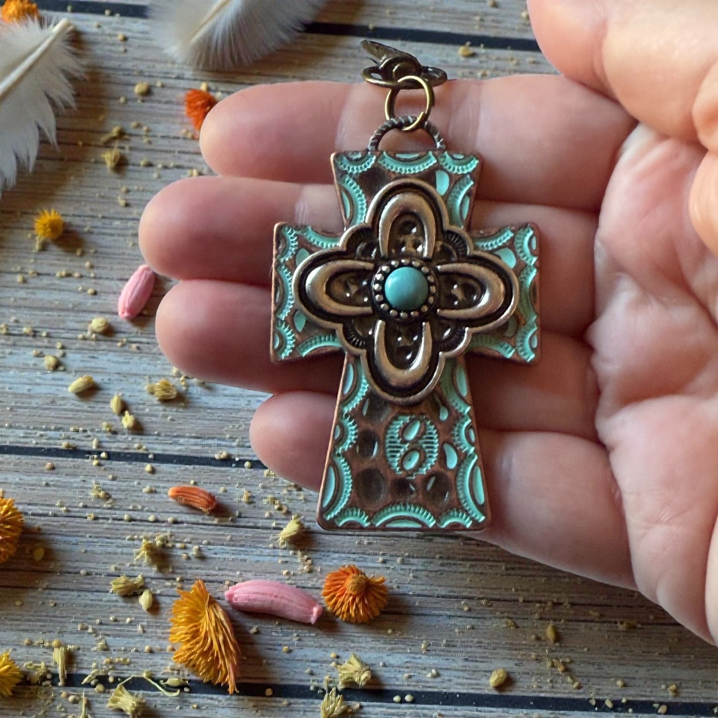 Turquoise Cross Purse Charm – Rustic Western Faith Accessory