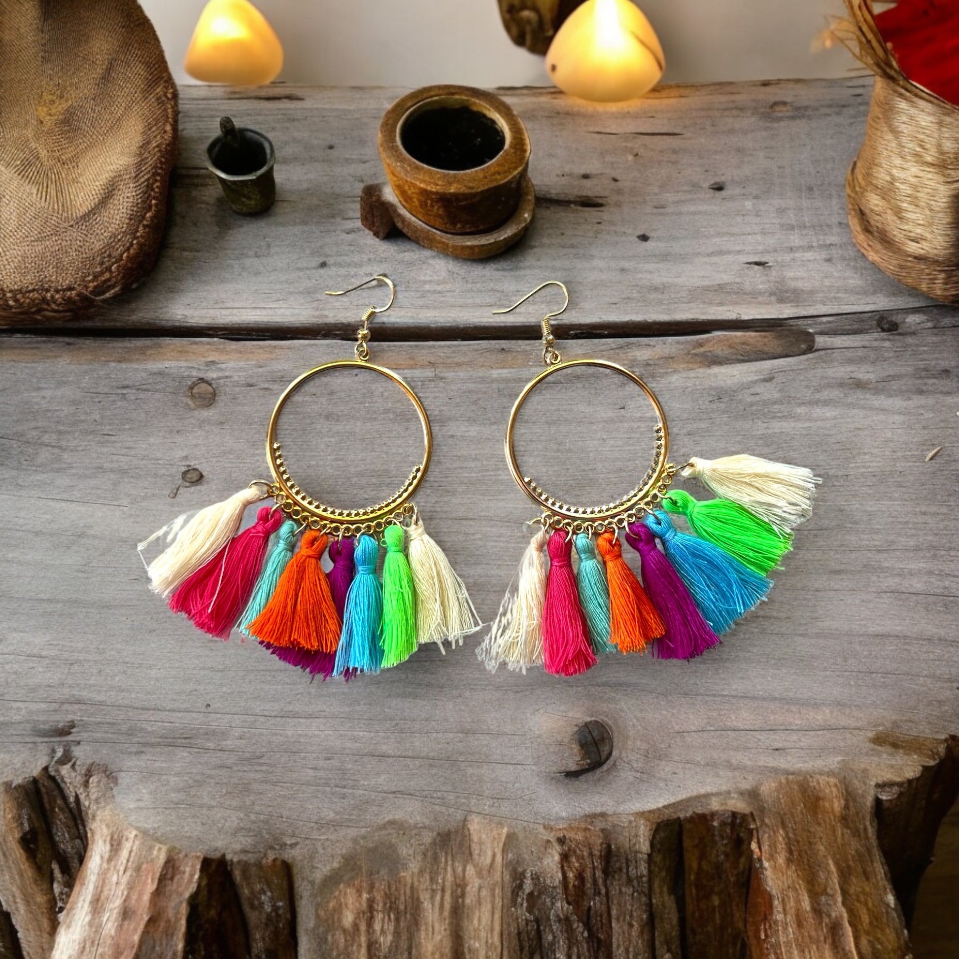 Rainbow Tassel Hoop Earrings – Bold Boho Festival Jewelry