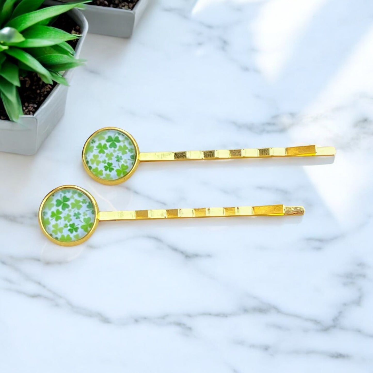 Shamrock Hair Pins – Set of 2 Gold-Toned St. Patrick’s Day Clips