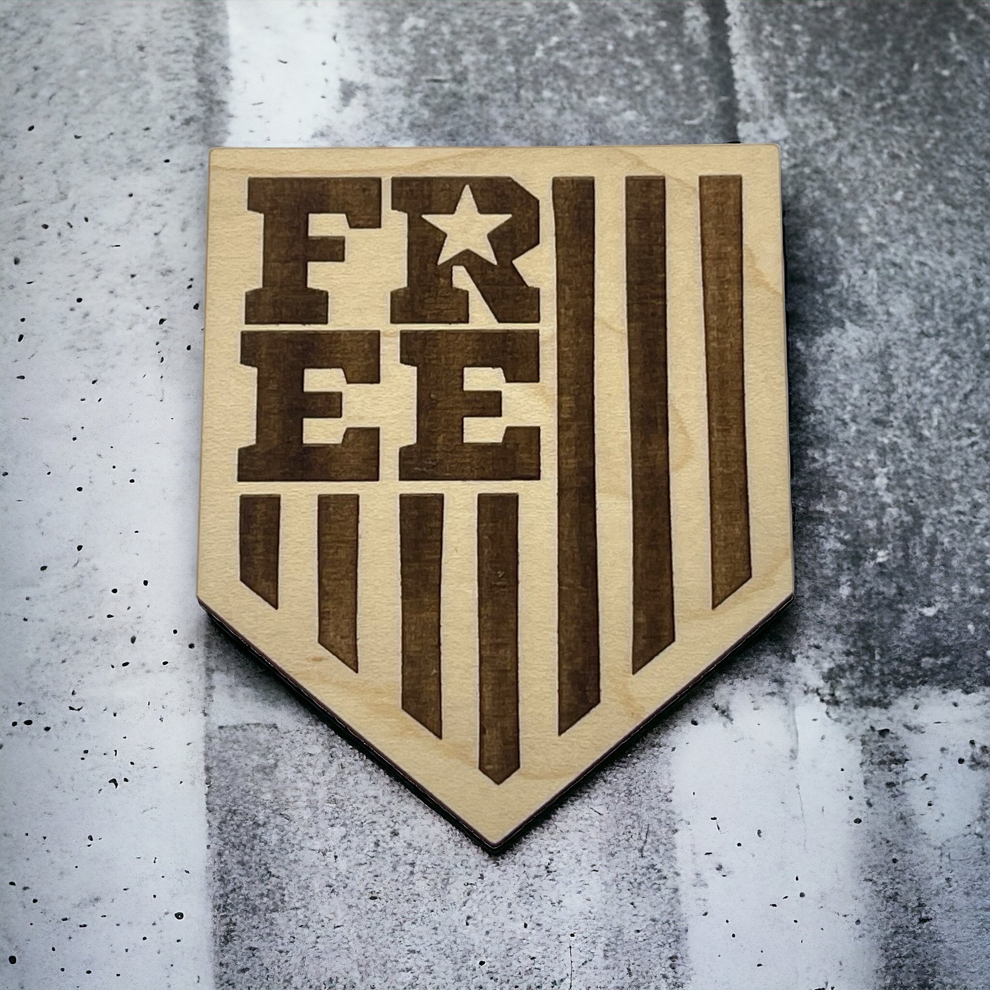 Bold Free Shield Magnet – Patriotic Wooden Decor Gift